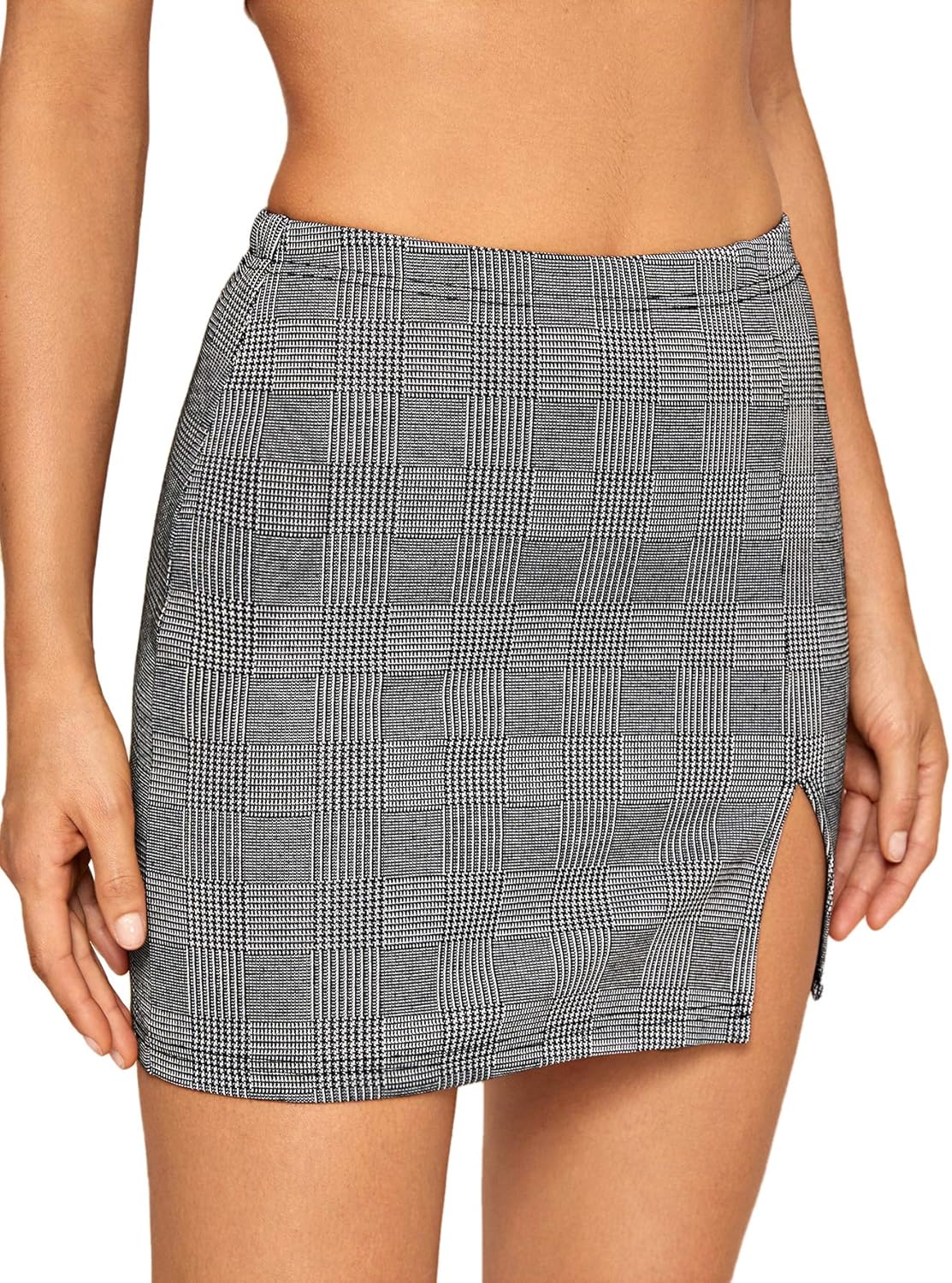 Floerns Women's Plaid Bodycon Split Mini Skirt Grey Small Plaid XS