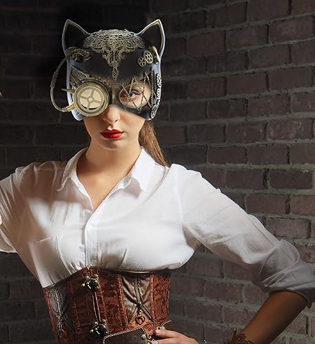 Miniatura 6 de Steampunk Orejas Ojo Máscara Robot Monóculos Disfraz - Oro