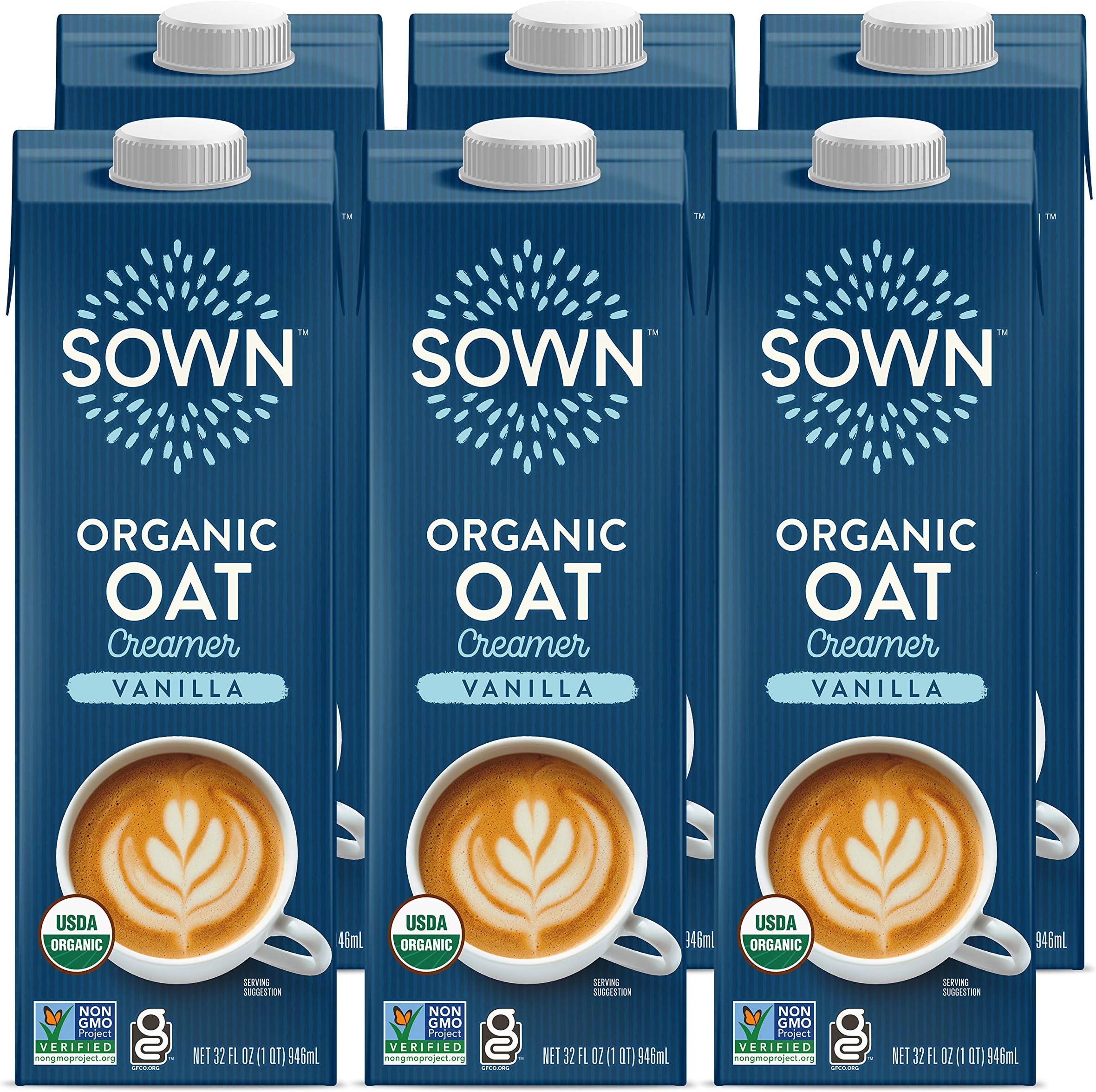 SOWN Organic Oat Creamer Vanilla - Barista Oat Milk Non Dairy Coffee Creamer - Plant Based, Dairy-Free, Vegan, Gluten-Free, Non-GMO, Shelf Stable - 32oz (Pack of 6)