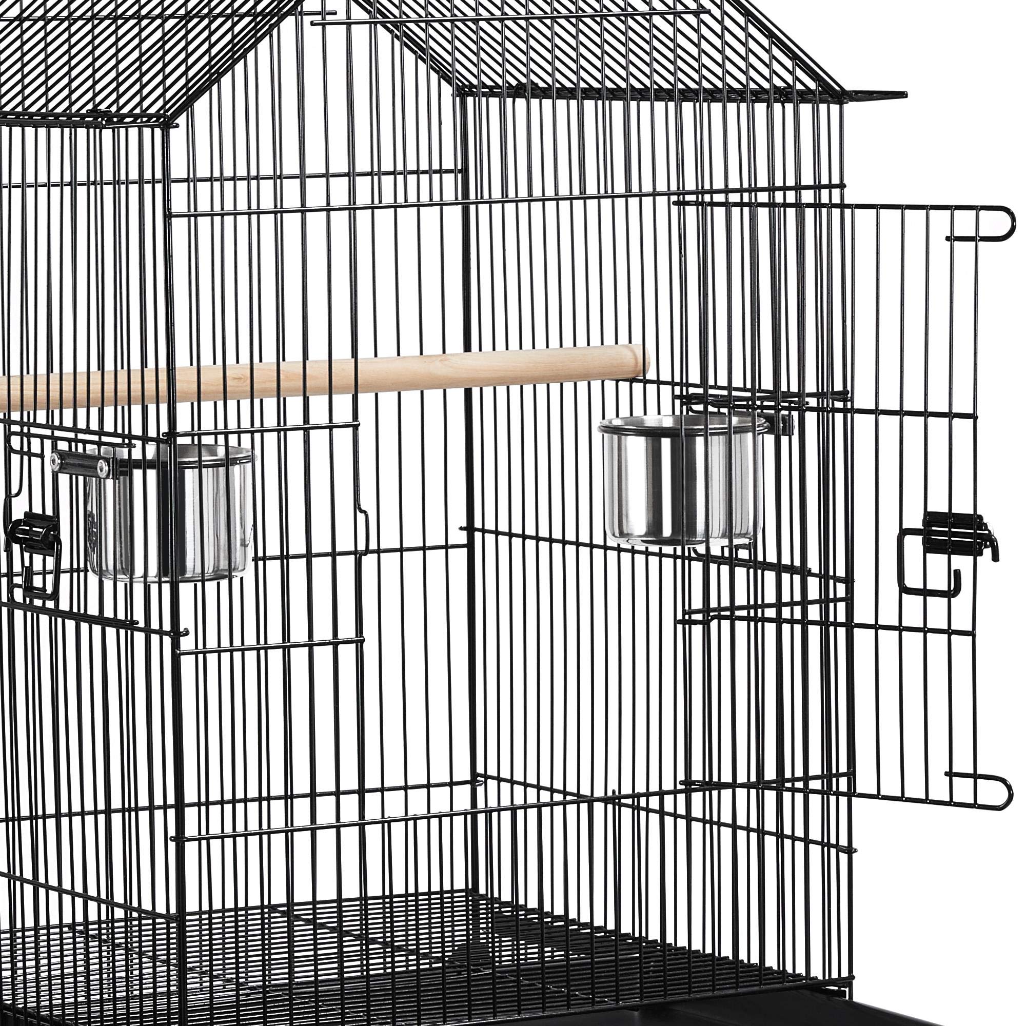 Yaheetech Jaula para Pájaros de Acero Inoxidable, Negro, Jaula con Ruedas Soporte Comedero 59 x 59 x 145 cm