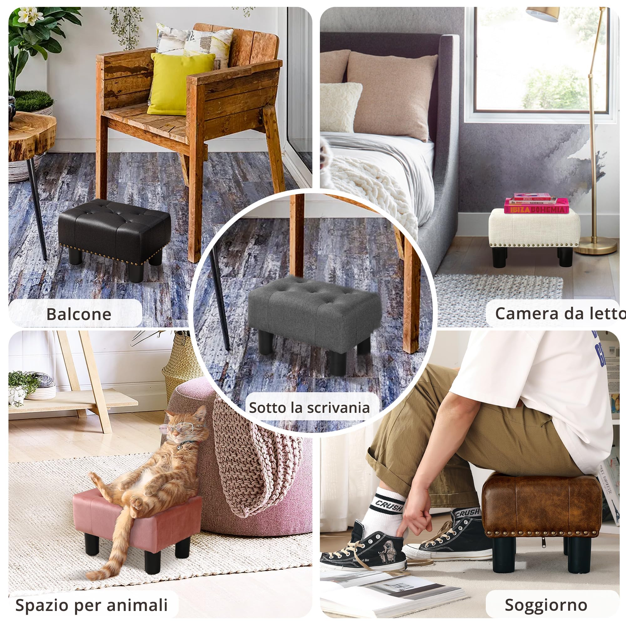 LUE BONA Pouf Poggiapiedi - Poggiapiedi Divano per Soggiorno, Camera Da Letto e Dormitorio - Sgabello Basso, Moderno, Lino, Beige