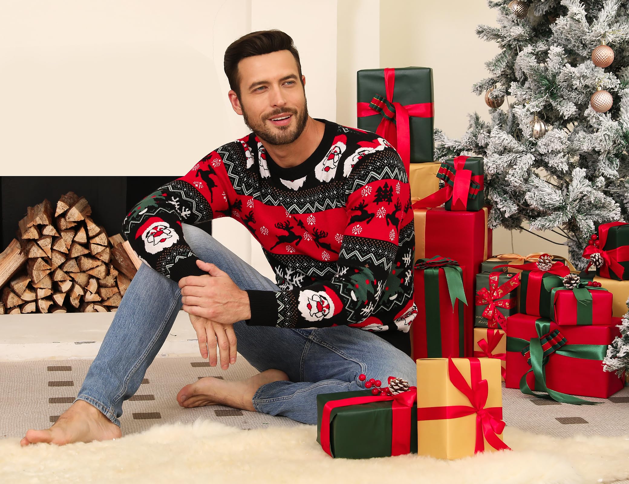 iClosam Maglione Natalizio Unisex Donna Uomo Invernale Stampare Cotone Ugly Sweater Pullover Maglieria Maglia Felpa Maglioni Sweatshirt Christmas Jumper