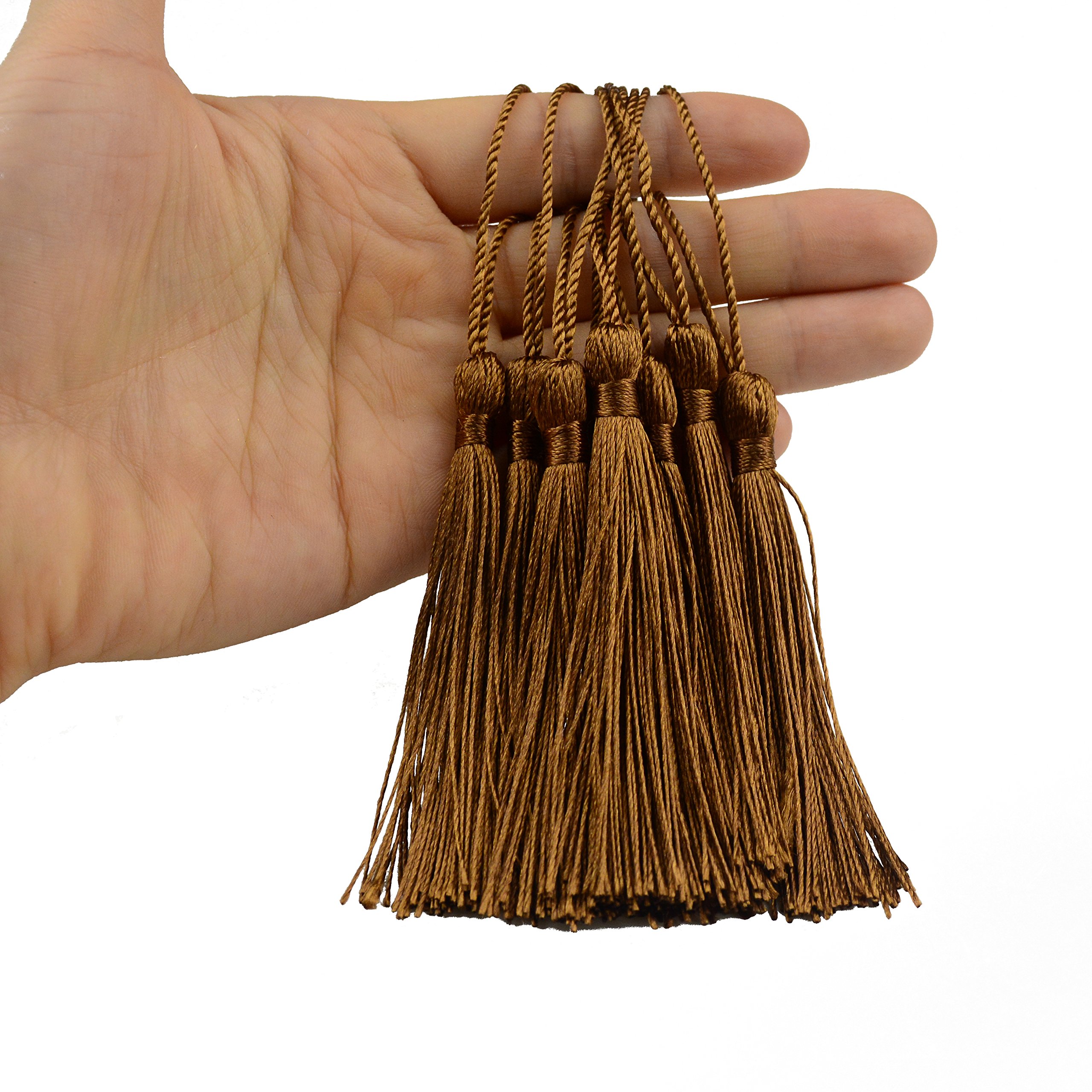 Makhry 100 stks 13cm/5 Inch Zijdeachtige Floss Bladwijzer Kwastjes met 2-Inch Koord Loop en Kleine Chinese Knoop voor Sieraden Maken, Souvenir, Bladwijzers, DIY Craft Accessoire(Lichte koffie