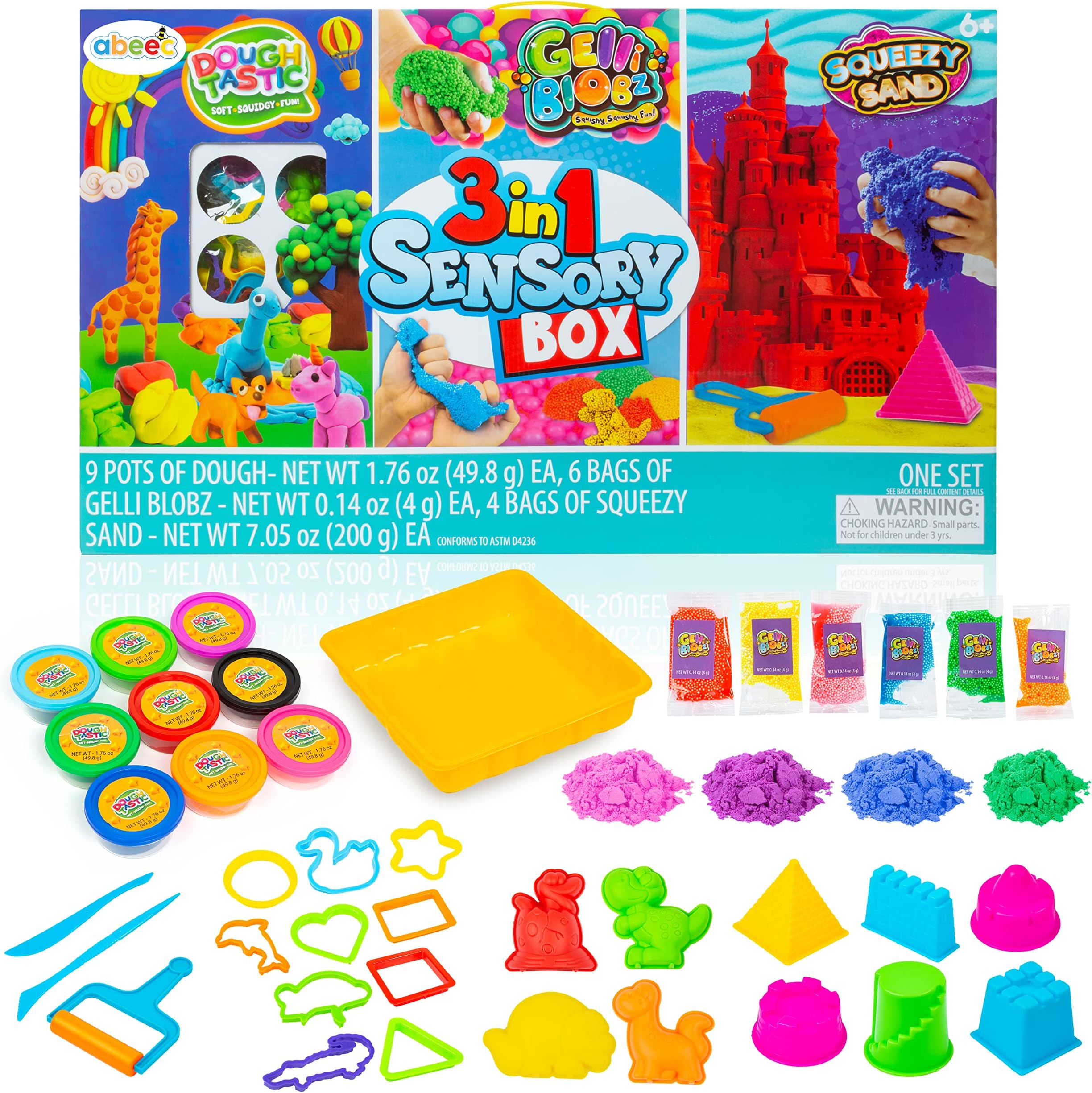 3 in 1 Sensory Box - Sensory Toys for Toddlers - Set Includes Sensory Putty, Foam Play, Play Dough, Sensory Sand for Kids and a Sensory Bin