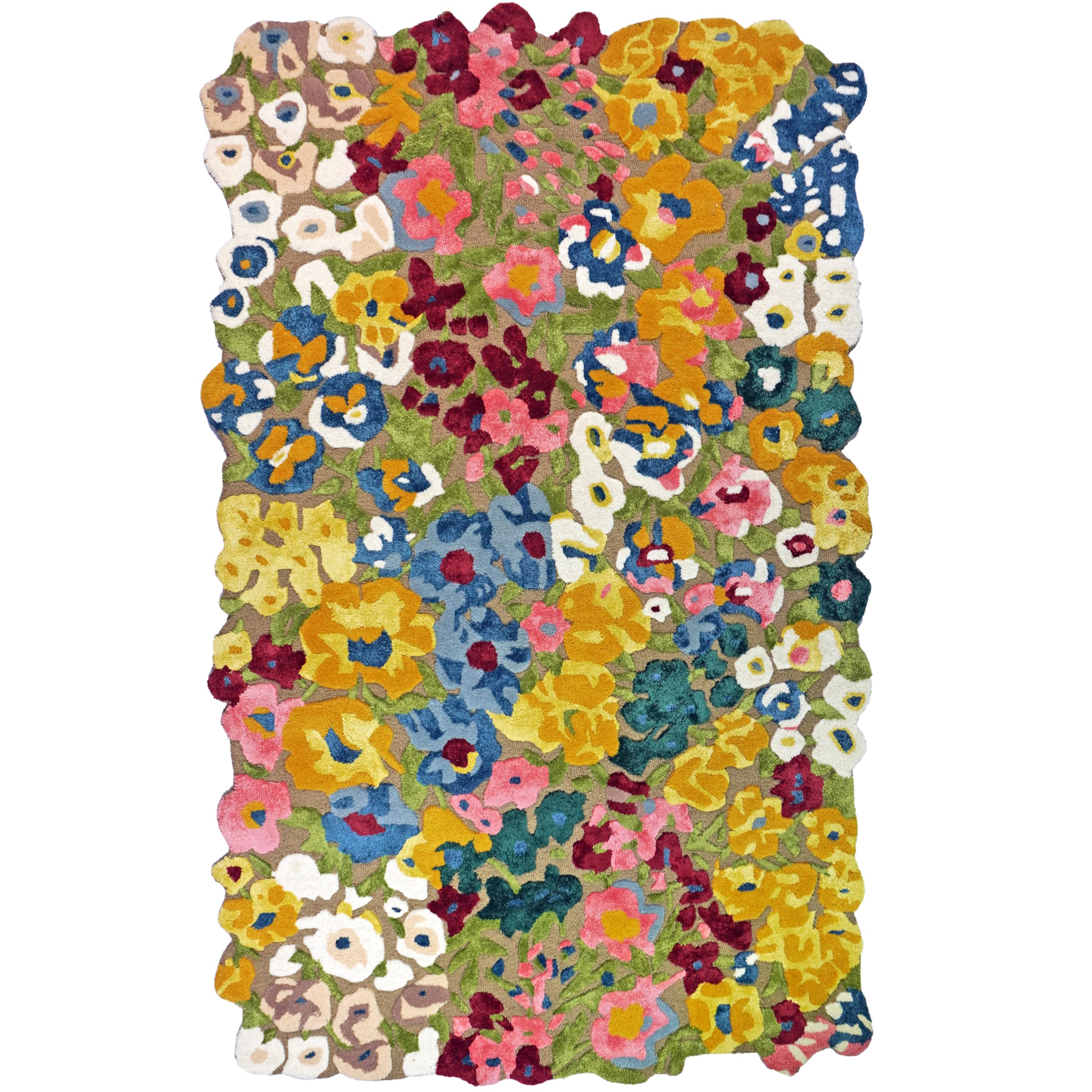 Hand-Tufted Silk & Wool Area Rug – Modern Abstract Floral Design, Multi-Color Textured Carpet for Living Room, Bedroom & Dining Room – Soft, Artistic, Handmade Accent Rug (4' x 6')