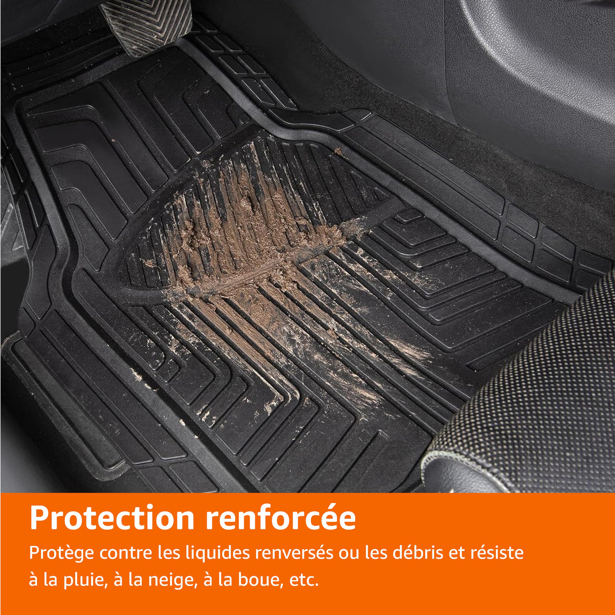 Amazon Basics Lot de 4 tapis de sol et de coffre robustes en PVC pour voitures, SUV, fourgonnettes toutes saisons, Noir