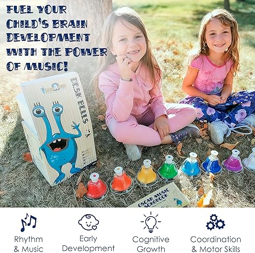 Miniatura 3 de MINIARTIS Campanas de escritorio para niños  Juego de campanas de mano de metal colorido diatónico de 8 notas  Instrumento musical de percusión