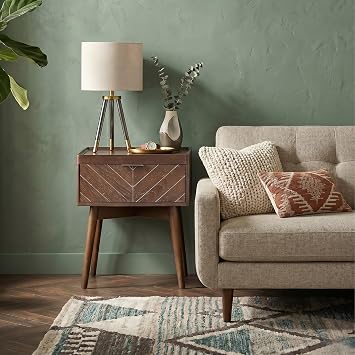Loki Modern Nightstand Solid Hevea Wood Frame with Chevron Design Drawer - Bedside Table - Real Solid Wood End Table, Elegant Wooden Organizer for Bedroom (Espresso)