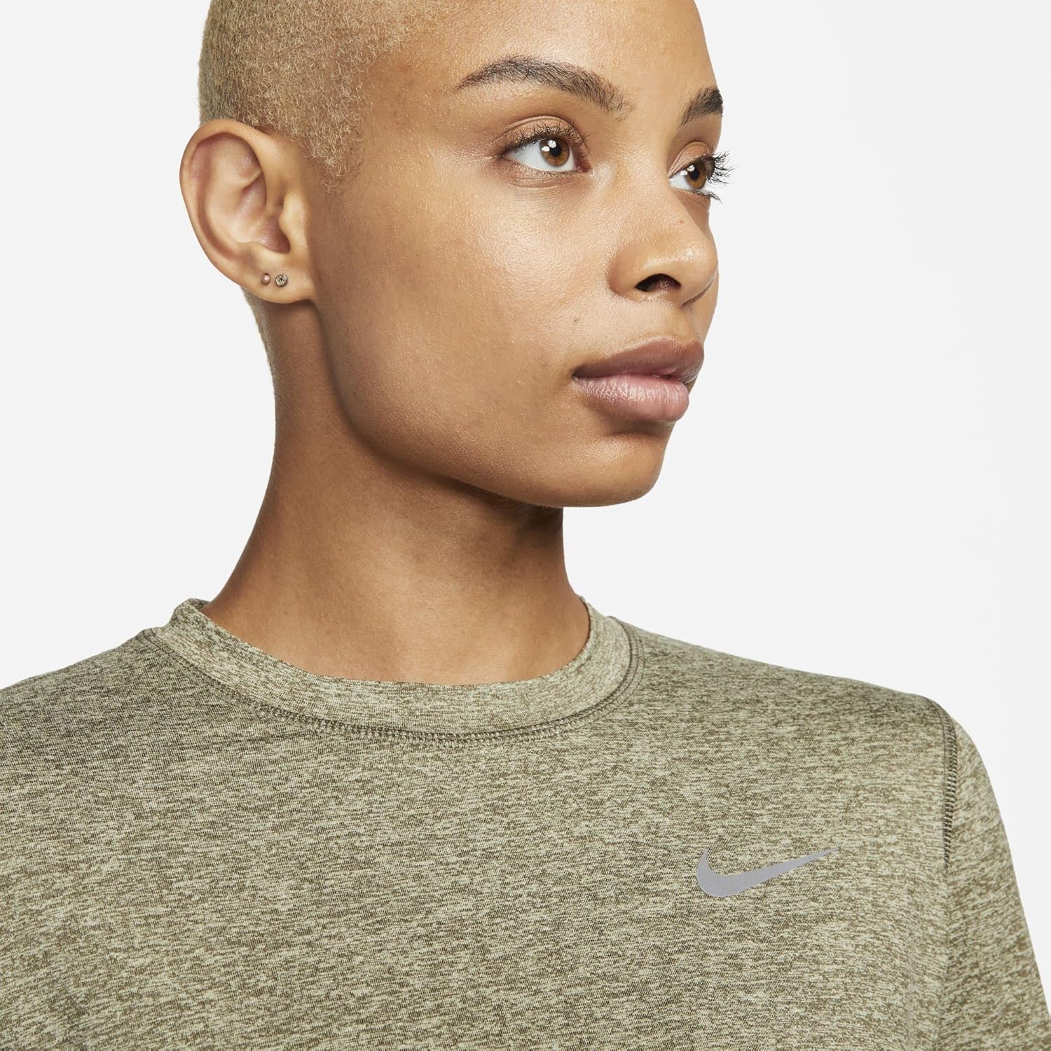 Nike Dri-FIT Element Women's Running Crew Shirt Top (as1, Alpha, m, Regular, Regular, Medium Olive/Olive Aura/Heather)