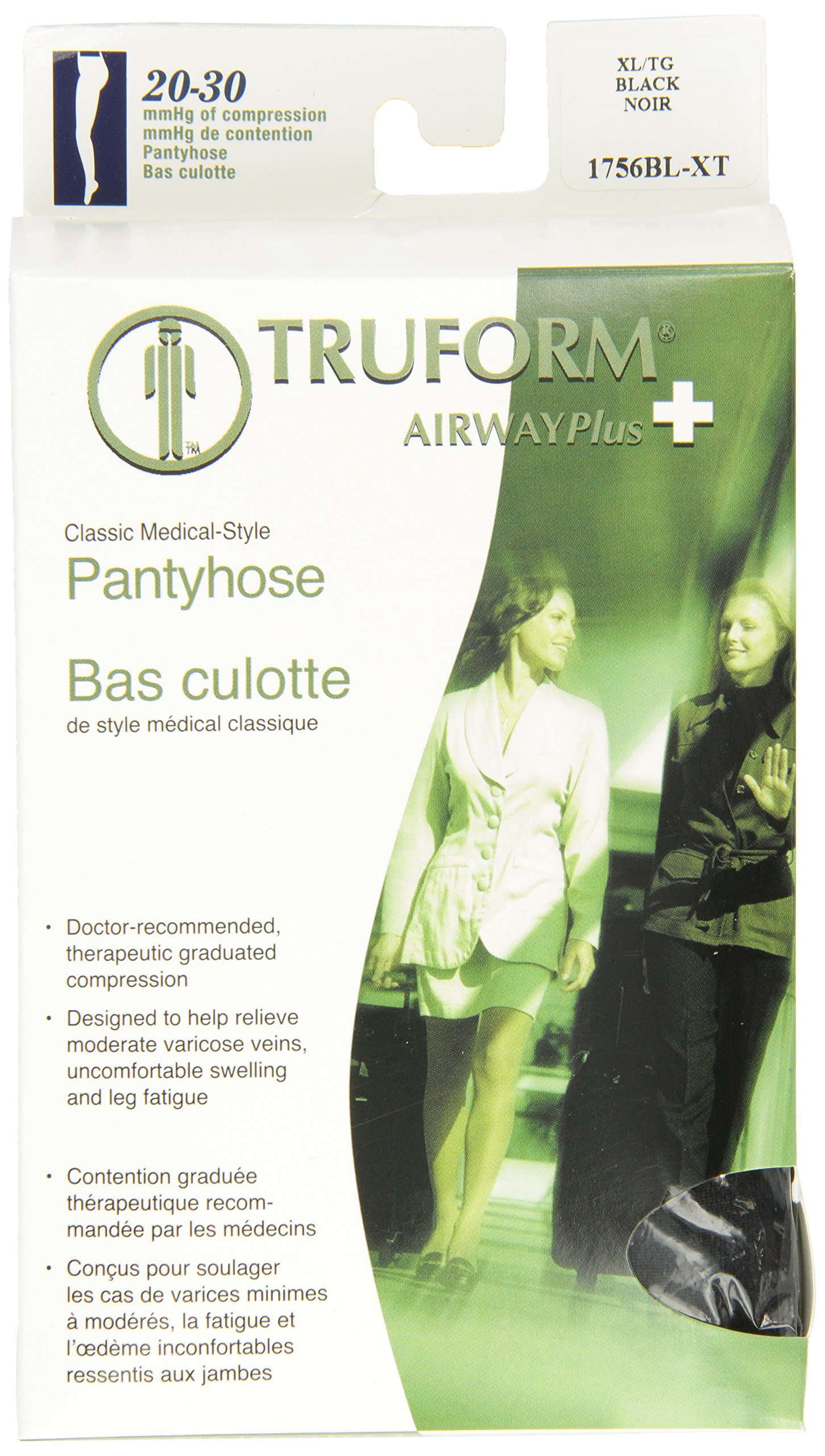 TruformTruform 20-30 mmHg Compression Pantyhose, Women's Hosiery Support Tights, Black, X-Tall