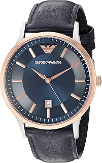 Emporio Armani Men's Ar2506 Dress Black Leather Quartz Watch, Blue Band, Analog Display