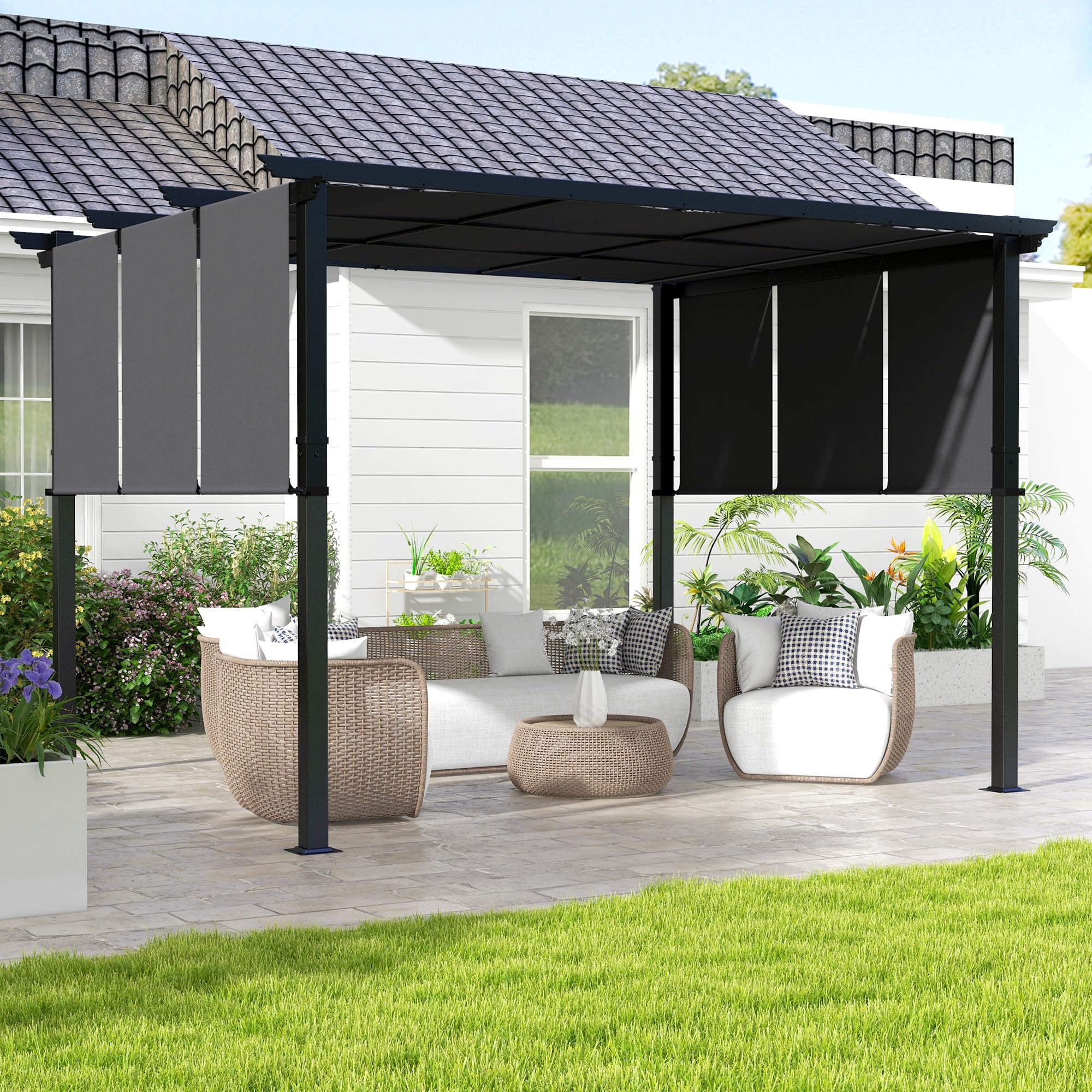 Outsunny Pergola da Giardino 3x3.5 m Acciaio Poliestere Anti UV Grigio Scuro