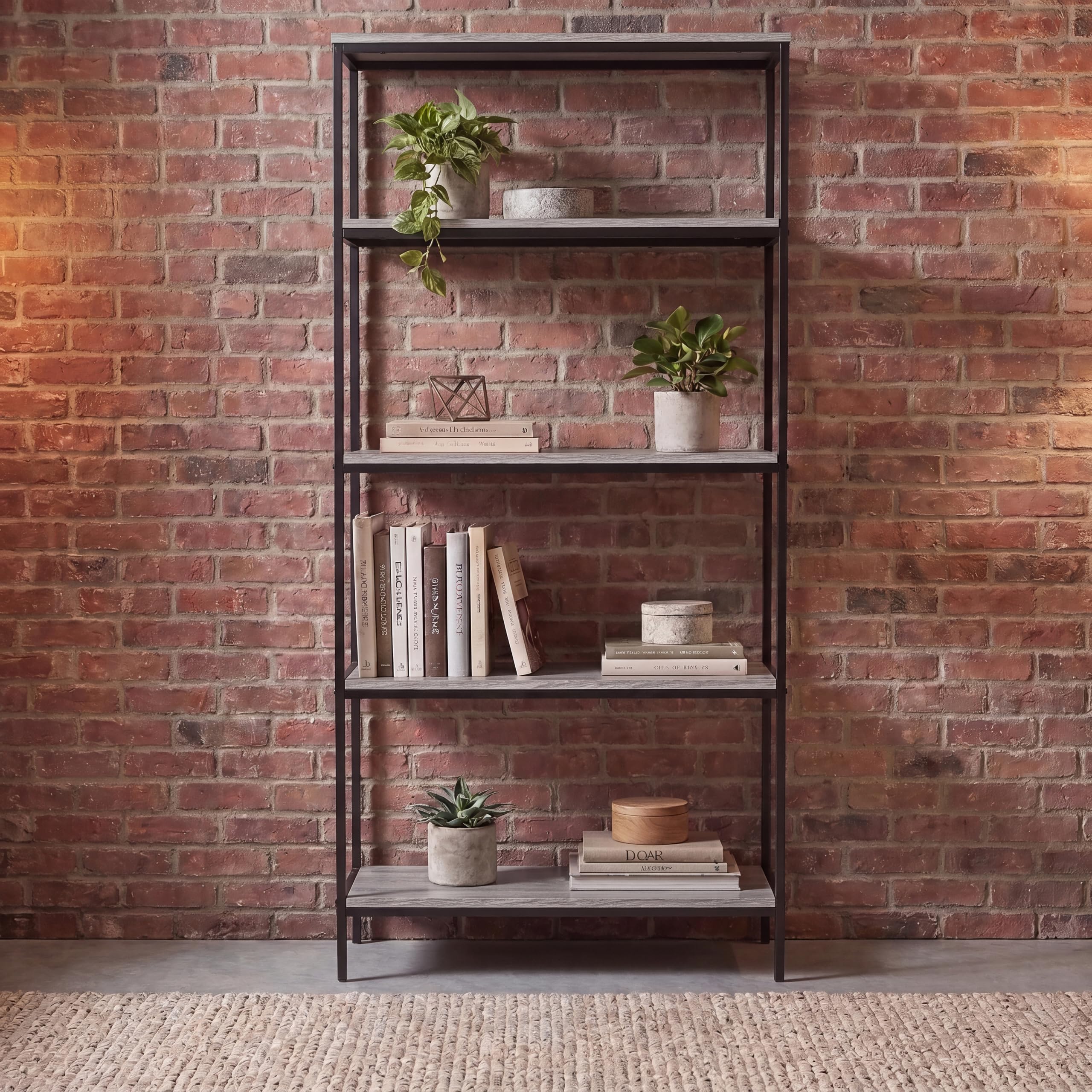 Vida Designs Brooklyn Bookcase Wooden Shelving Shelf Storage Display Shelves Unit Industrial Rustic Furniture (Grey, 5 Tier)