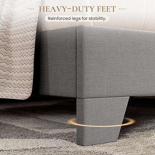 Miniatura 37 de SHA CERLIN Base de cama tapizada de tamaño matrimonial con cabecera ajustable, base de colchón estable, soporte de respaldo fuerte, no necesita