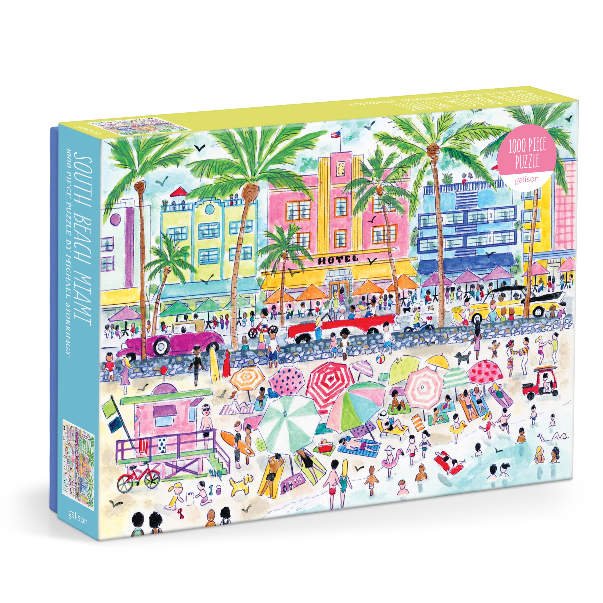 Galison South Beach Miami – 1000 Piece Michael Storrings Jigsaw Puzzle Featuring Beautiful Artwork of South Beach During Summertime