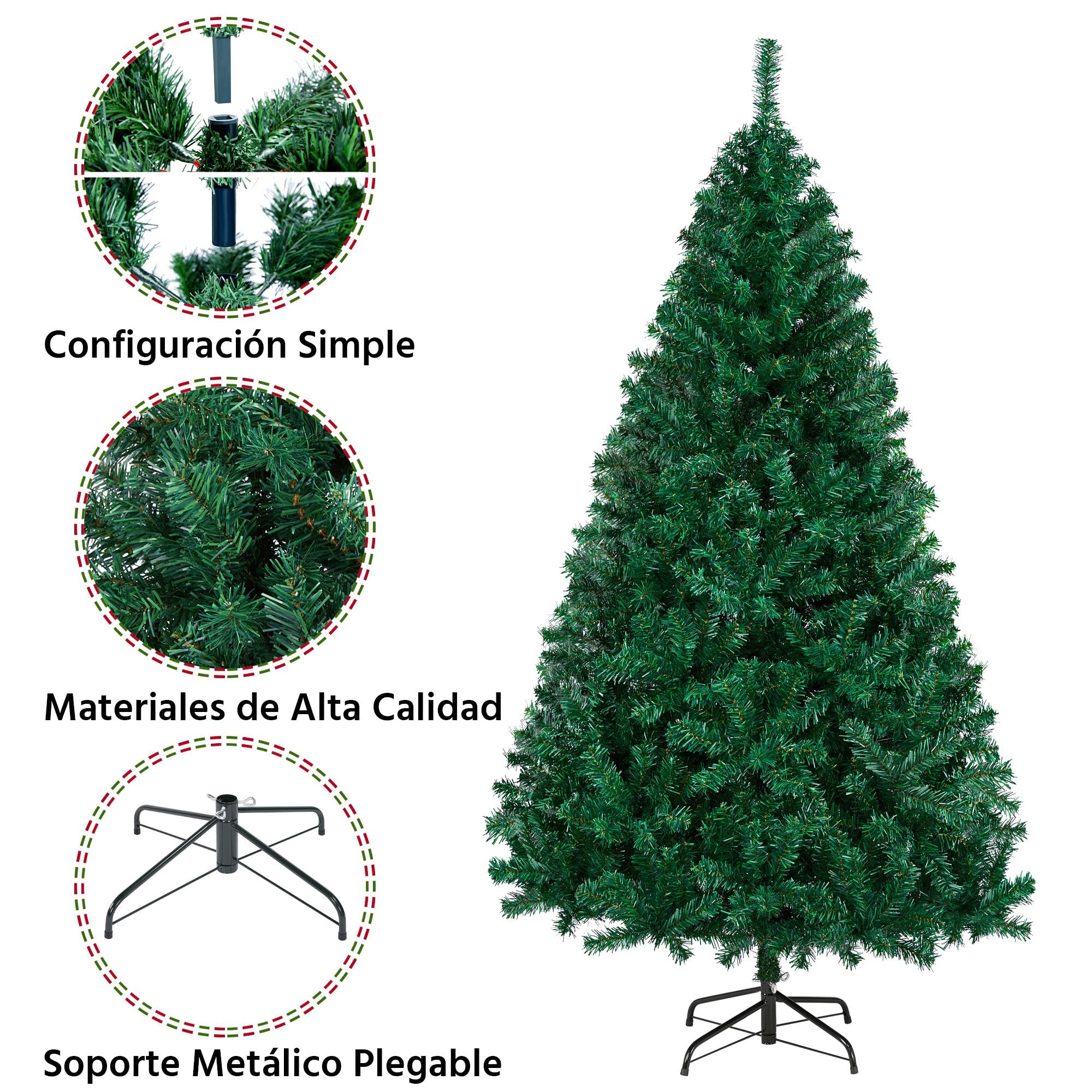 Yaheetech 183cm 1000 Puntas Árbol de Navidad Artificial Grande Adornos Nevados con Soporte Metálico Rama Navideña Decoración de Navidad Familiares para Interior Exterior