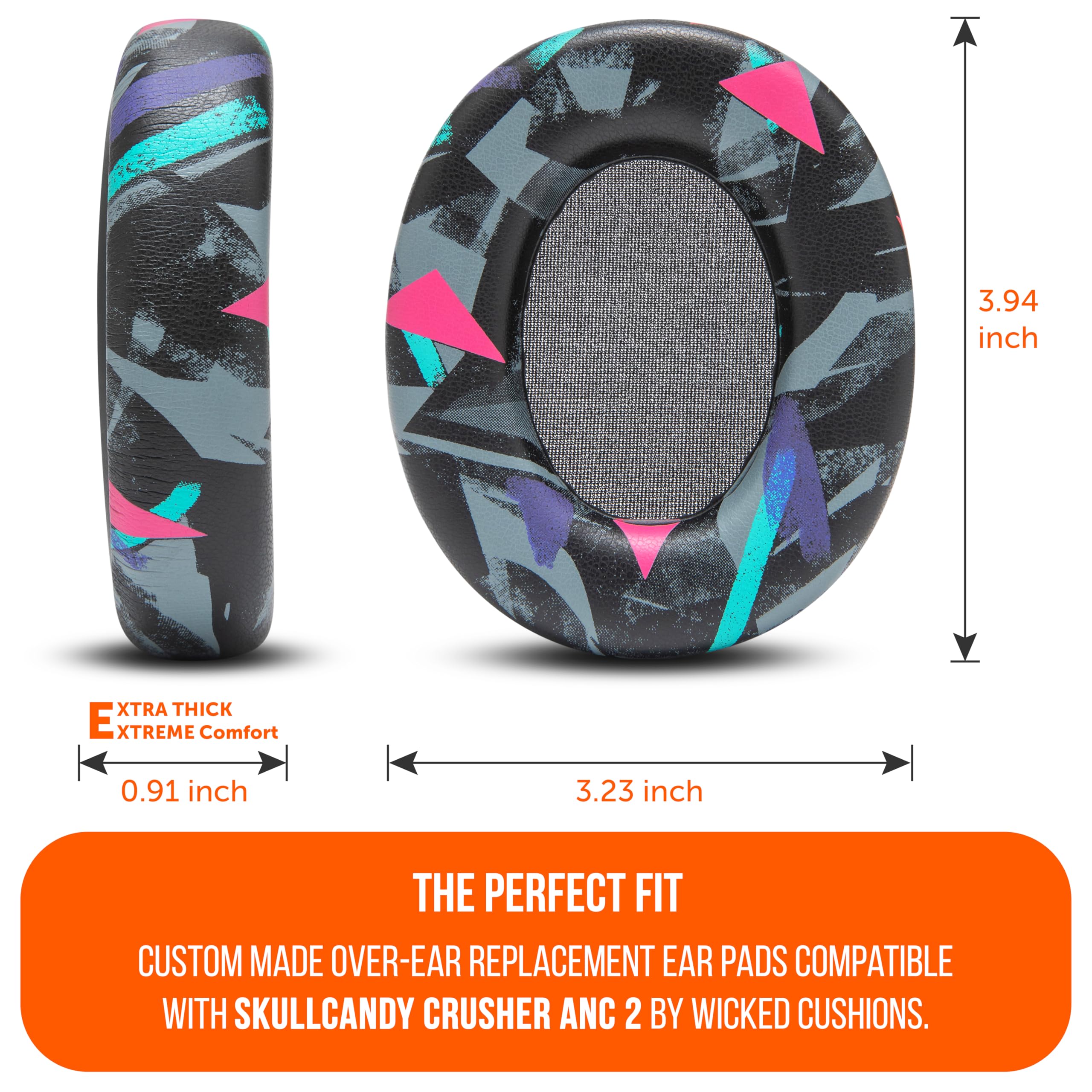 WC PadZ Crusher ANC 2 - Cuscinetti auricolari di ricambio di alta qualità per cuffie over-ear Skullcandy Crusher ANC 2 di Wicked Cushions | Comfort migliorato e isolamento acustico | 90's Black