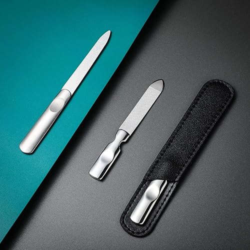 Miniatura 6 de 3 limas de uñas de acero inoxidable con funda de cuero, limas de uñas de metal de doble cara con mango antideslizante, lima de uñas de metal,