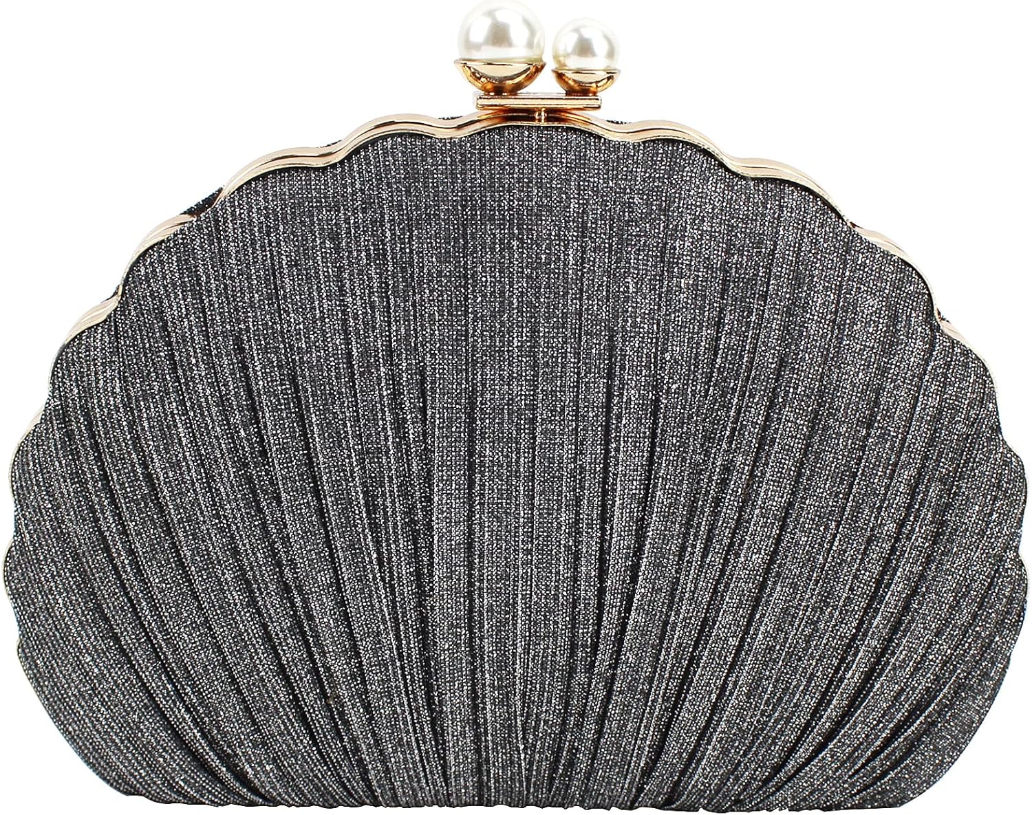 レディース ミニ プリーツ 貝殻 イブニング クラッチ ハンドバッグ チェーン ストラップ クロスボディバッグ