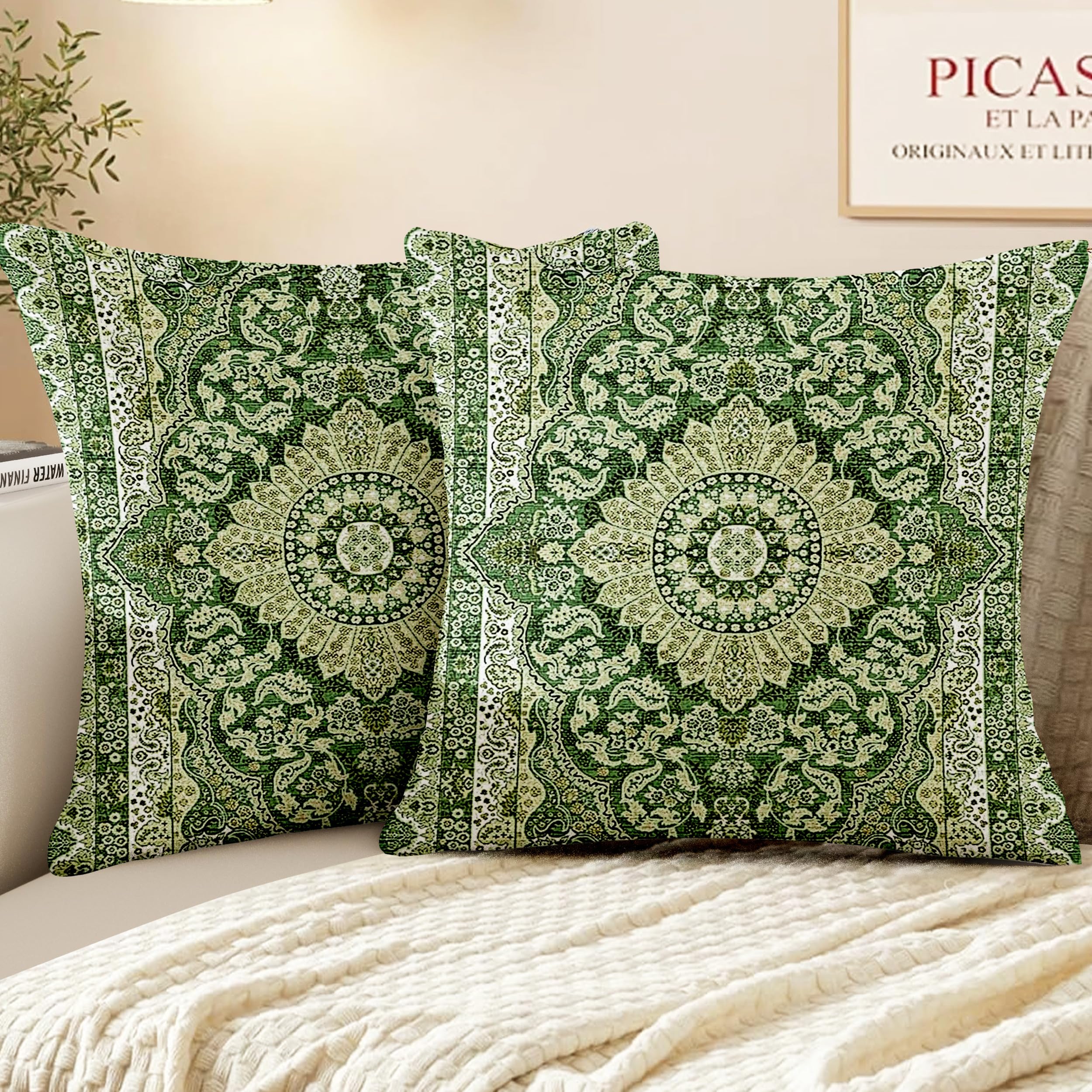 Housse de coussin en lin de qualité supérieure jaune vert lot de 2