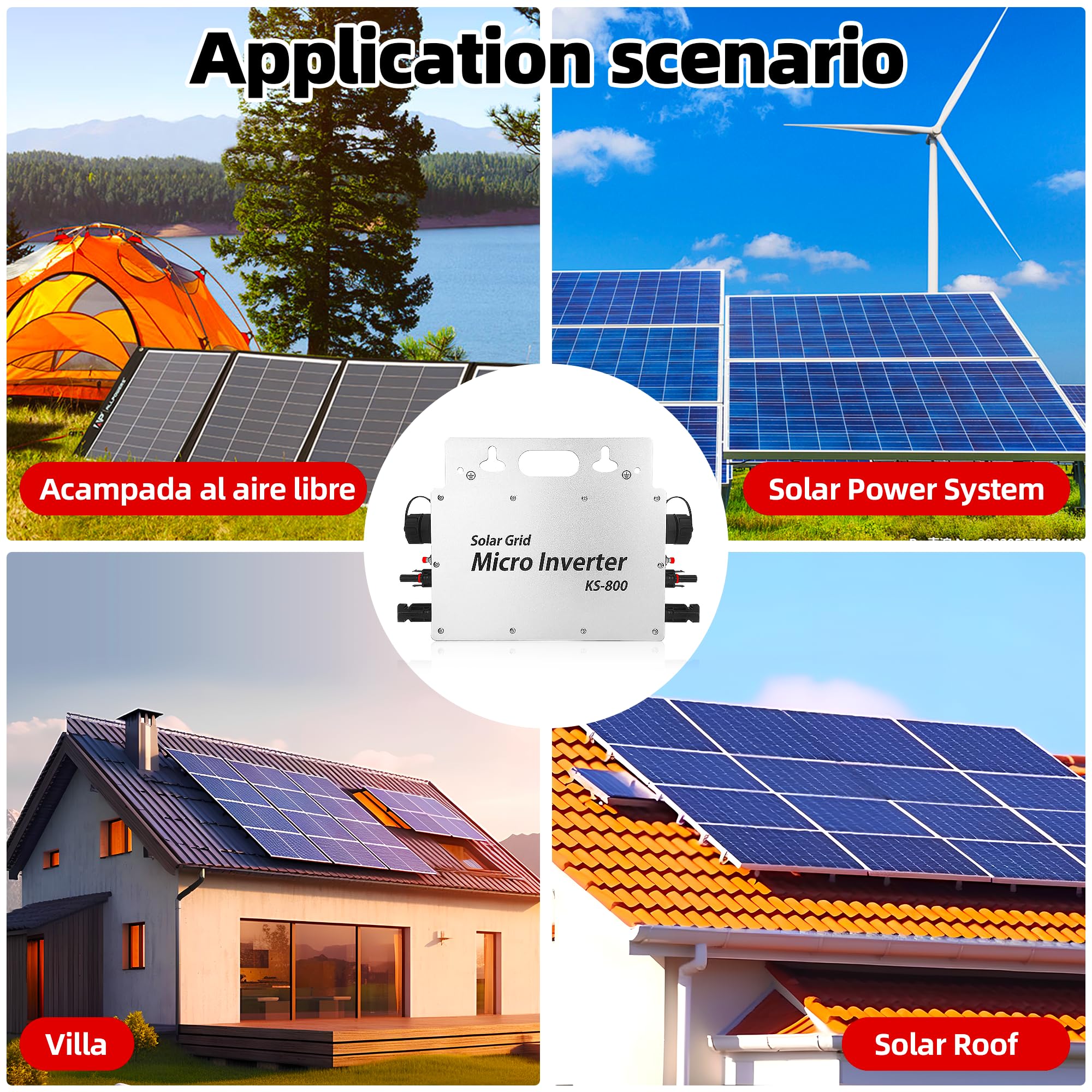 Centrale elettrica da balcone,800W Micro Inverter Solar Grid Tie con schermo di monitoraggio dati AC IP67 con App WLAN per 2 moduli solari per centrale elettrica da balcone