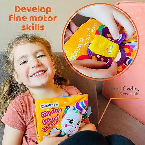 Miniatura 5 de Unicorn Baby Soft Book  Juguetes para bebés de 3 a 6 a 12 meses con gorrión, hojas, espejo y flor exprimidora  Libros arrugados de tela suave para
