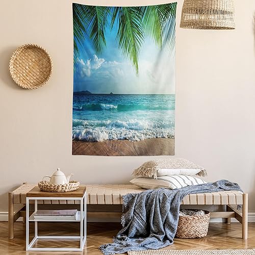 Miniatura 6 de Ambesonne Tapiz de océano, palmeras, isla tropical, playa, Maldivas, fotografía, postal para el hogar, viajero, explorador, colgante de pared para