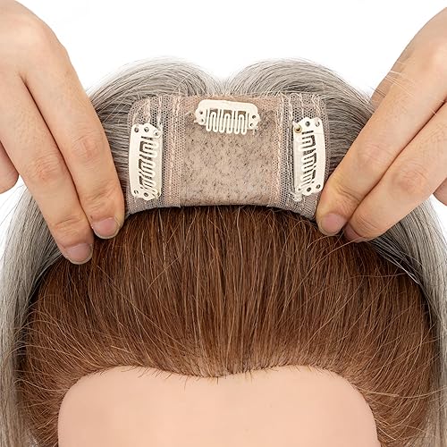 Miniatura 90 de Hairro 100% Real Human Hair Toppers for Women No Bang, Clip in Real Hairpieces, Breathable Silk Base for Covering Greyish Thinning Hair Loss on Top