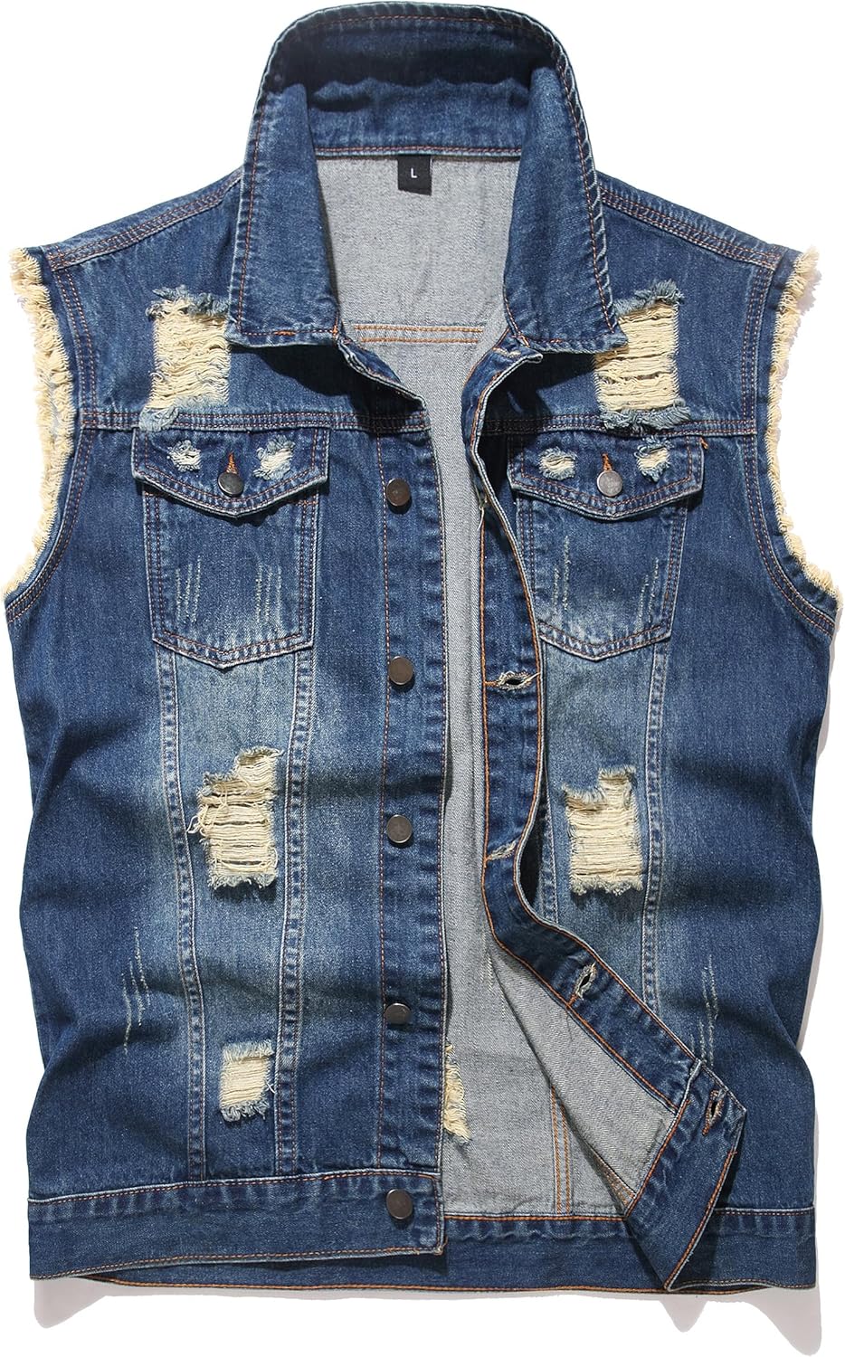 RANMCC Men's Denim Vest, Slim Fit Ripped Casual Sleeveless Jean Jacket Vest for Men