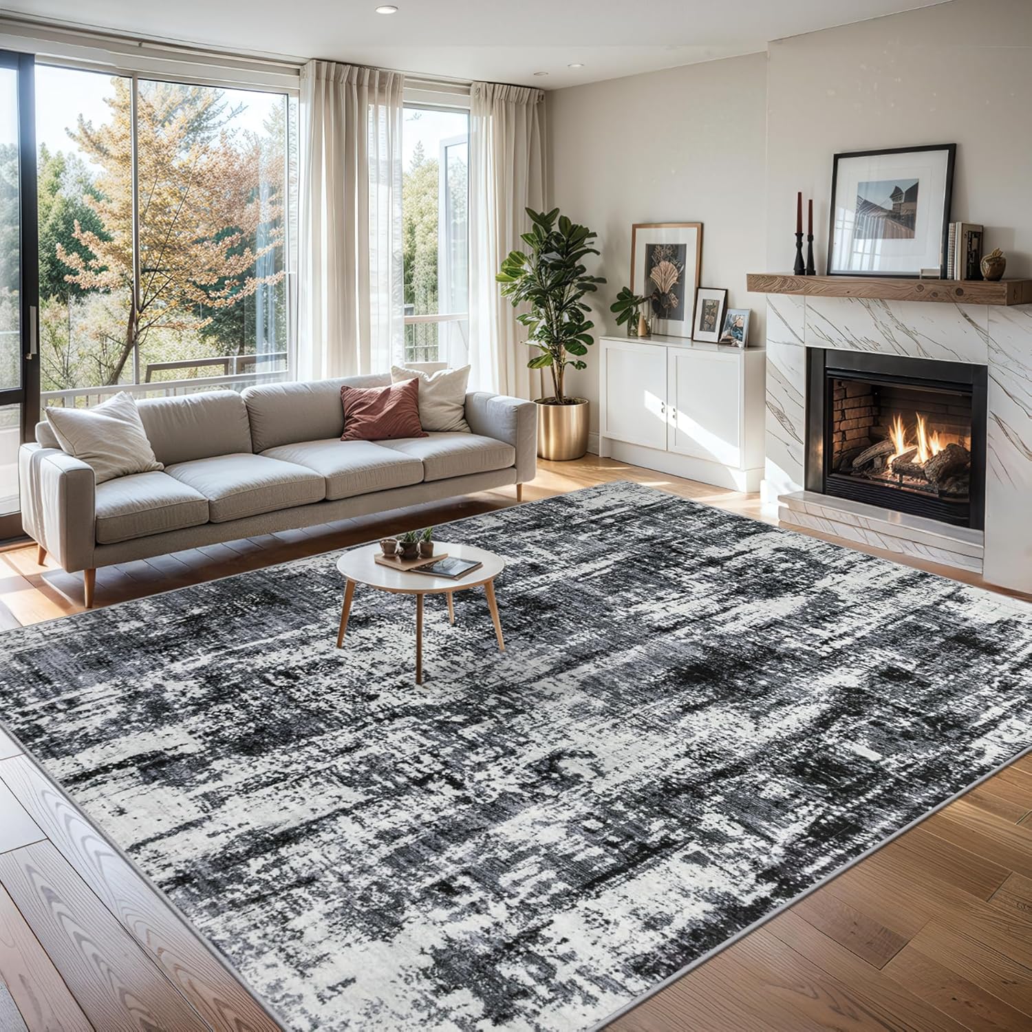 8x10 Area Rugs for Living Room - Washable Rug Modern Abstract Soft Large Neutral Non-Slip Carpet Indoor Floor Thin Carpets for Bedroom Dining Room Farmhouse Nursery Home Office Black - Image 8