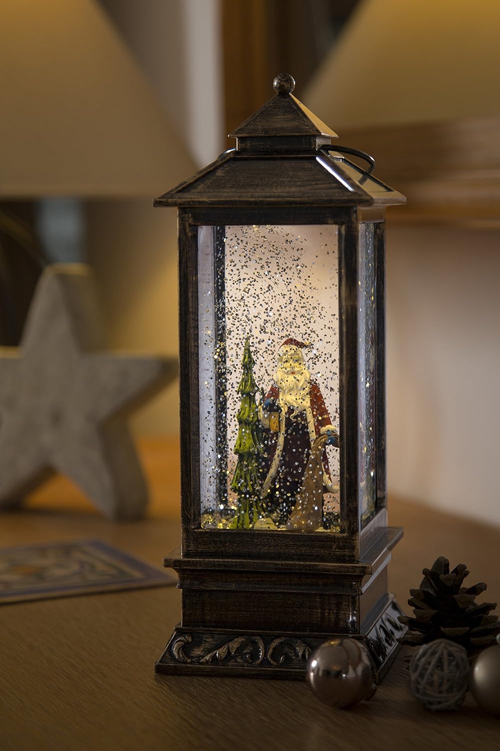 Konstsmide LED Snow Globe Lantern in a home setting