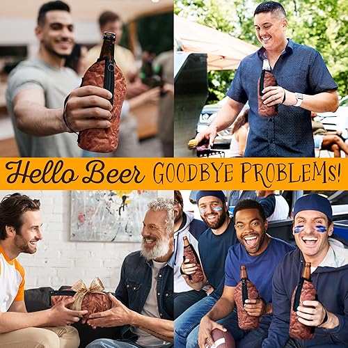 Miniatura 4 de Enfriador de botellas de cerveza de neopreno con cremallera de 40 onzas y 32 onzas  Parece una bolsa de papel marrón  Aislador reutilizable con asa