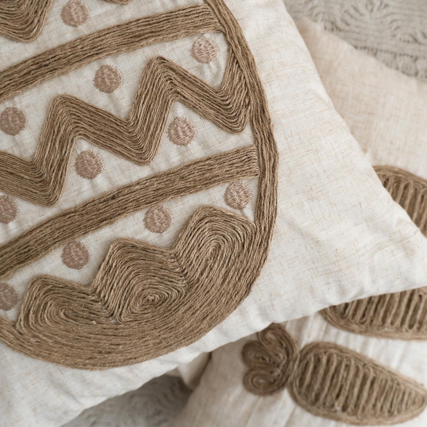 Rustic Easter Egg Pillow Cover, 3D Jute Twine Embroidered Spring Throw Pillow Cushion Case for Farmhouse Bench Sofa Bed Decor, Square 18 inches, 1PCS (Cover Only)