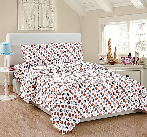 Miniatura 2 de Fancy Collection - Juego de sábanas deportivas, béisbol, baloncesto, fútbol, blanco, negro, naranja, marrón, tamaño individual