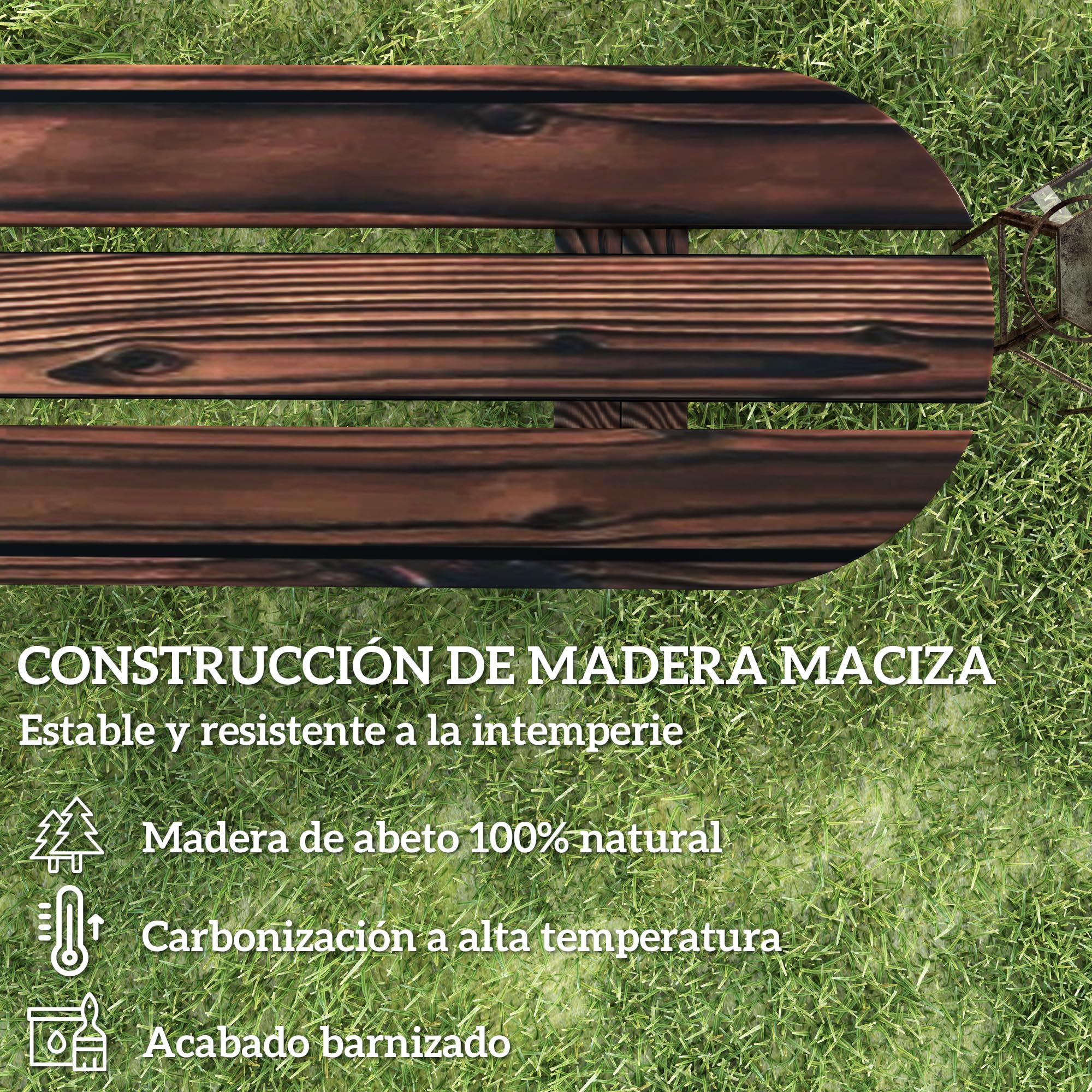 Outsunny Banco de Jardín de 2 Plazas 2 Ruedas 120x29x39 cm Carbonizado