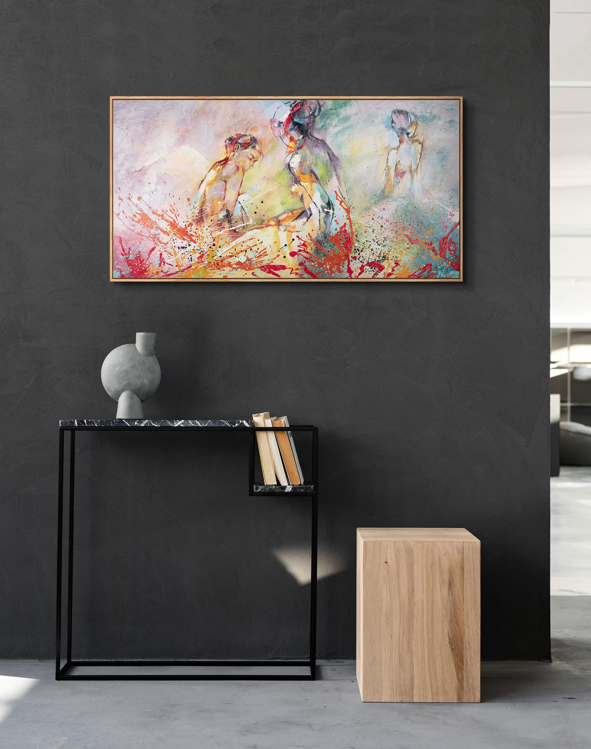 YS-Art Abstrakt Stil Acryl Gemälde auf Leinwand Heißer Sommer handgemalt Wandbilder Wohnzimmer modern Wohndekor Akt Bilder echte Kunstwerke gerahmt mit Rahmen 160x80 cm