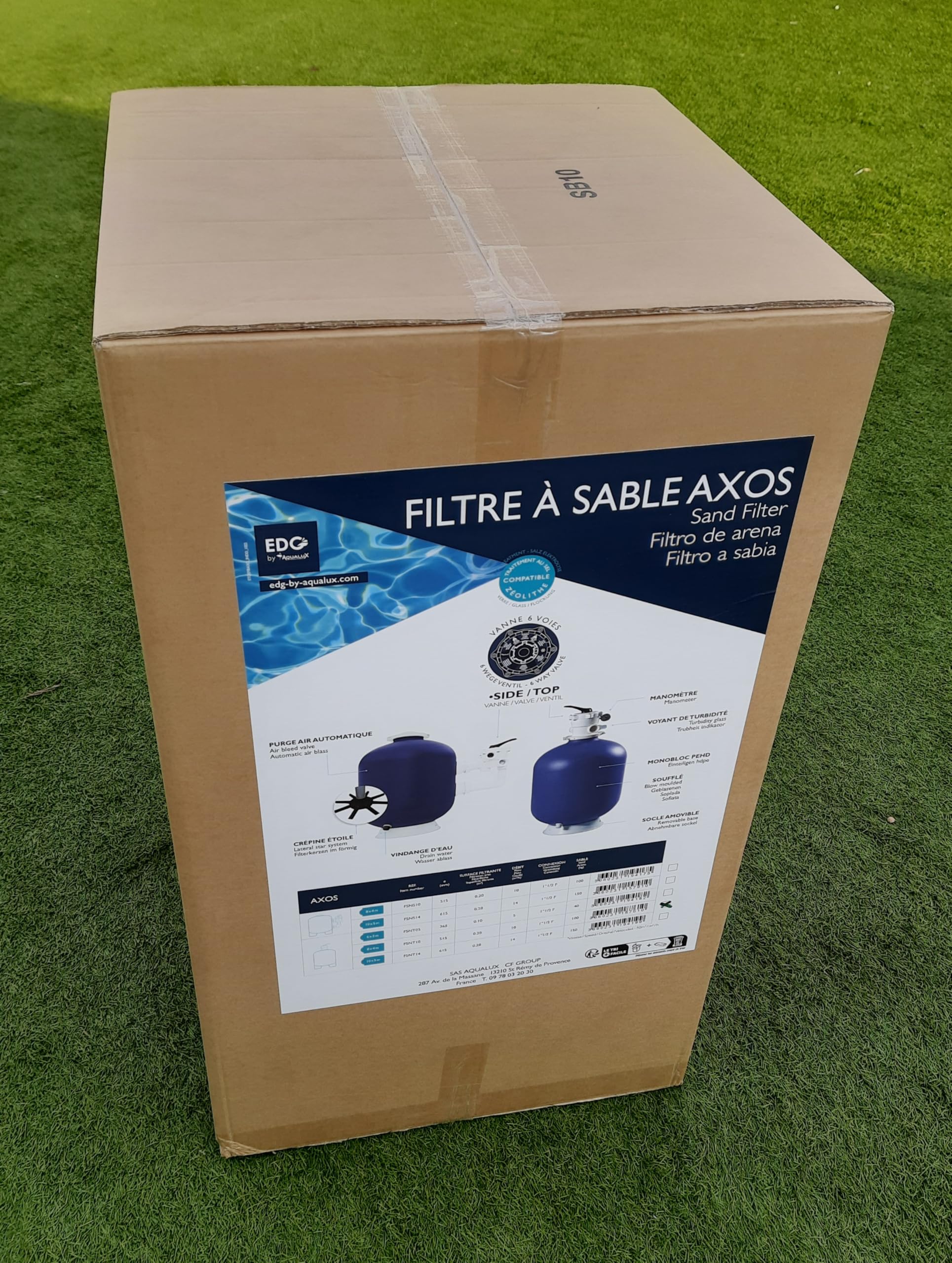 Filtre à Sable pour Piscine 14m3/h diam 615 - Filtre à Sable Piscine - 14m3/h - Diamètre 565mm - Fourni avec Vanne Top sur Le Dessus - Modèle AXOS XEO - EDG by Aqualux
