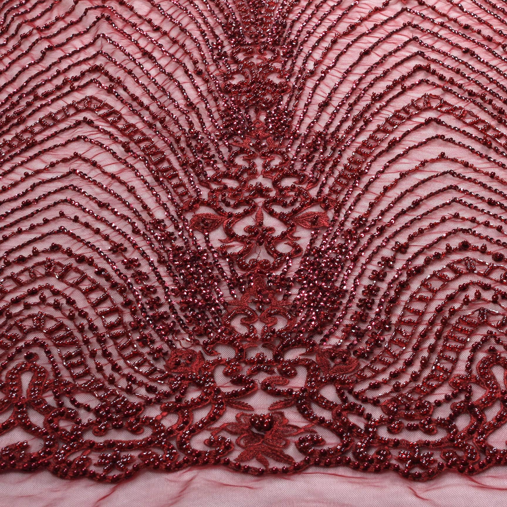 51" Gold/Wine Fashion Style Evening/Wedding Dress Handmade Beading lace fabirc by Yard (Wine)