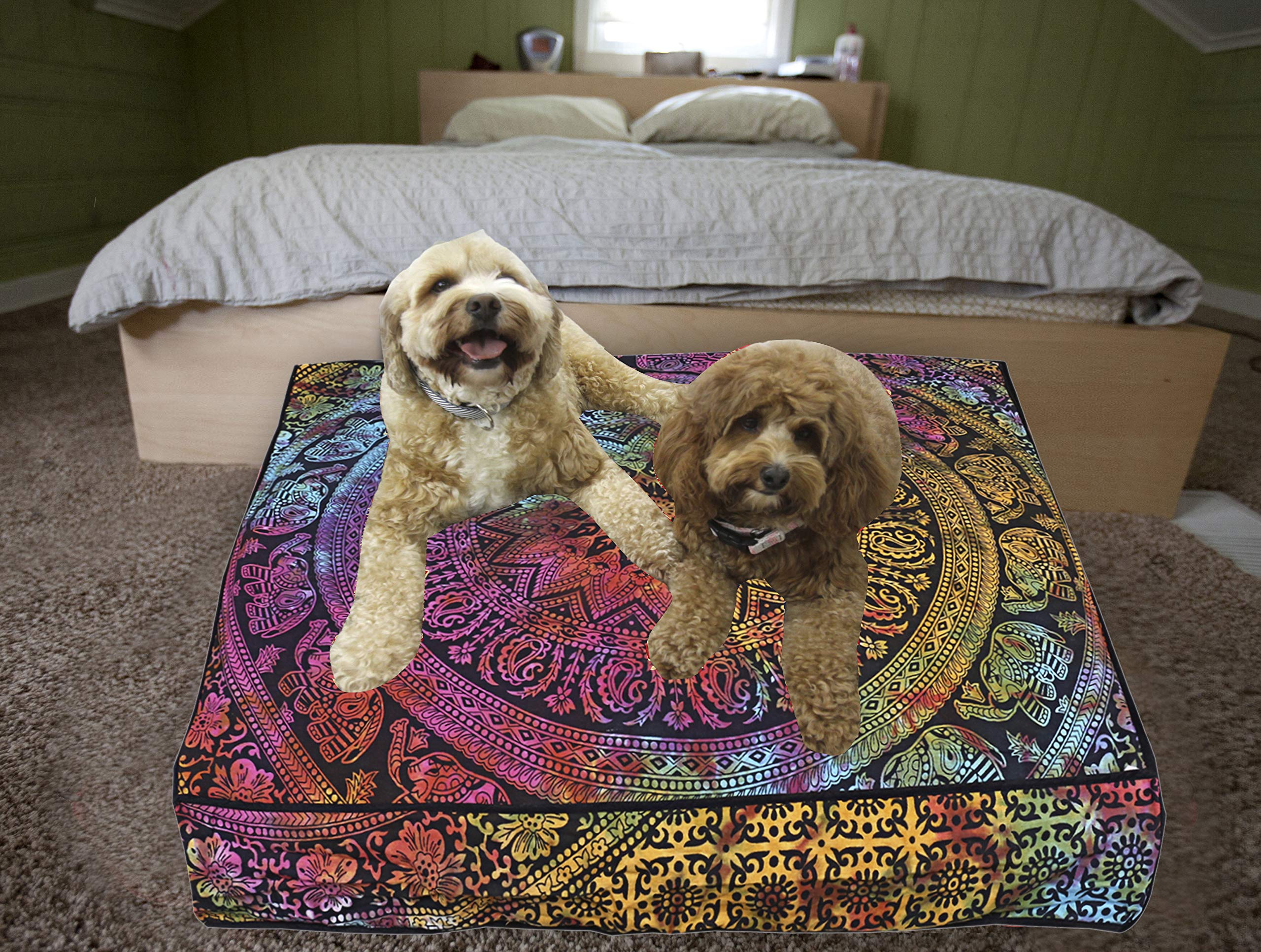 Charoil Enterprises Indian Square Mandala Floor Cushion Cover Hippie Floor Pillow Case Handmade Home Decorative Pouf Cushion Sham Large Dog Bed/Pet Cover