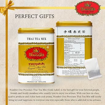 Number One Original ChaTraMue Thai Tea Mix for Boba, Hot, and Iced Tea (Gold Label 50 Tea Bags)