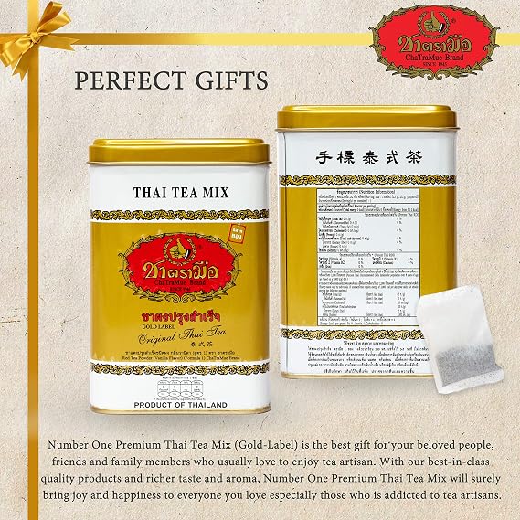 Number One Original ChaTraMue Thai Tea Mix for Boba, Hot, and Iced Tea (Gold Label 50 Tea Bags)