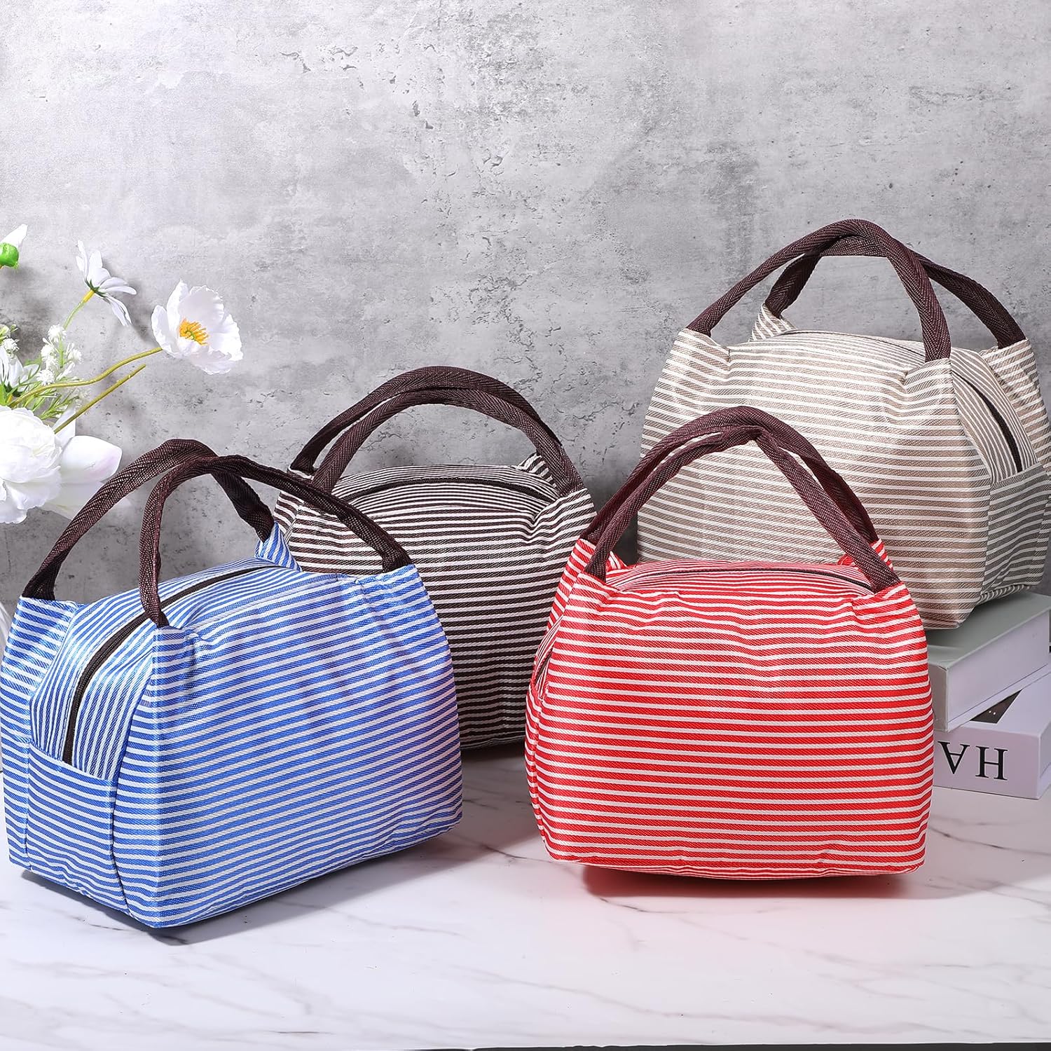 Lemecima 12 Pcs Insulated Lunch Bag Bulk Reusable Thermal Lunch Box Waterproof Leakproof Tote Bag with Soft Liner for Women Men Office Work School Picnic Beach Fishing
