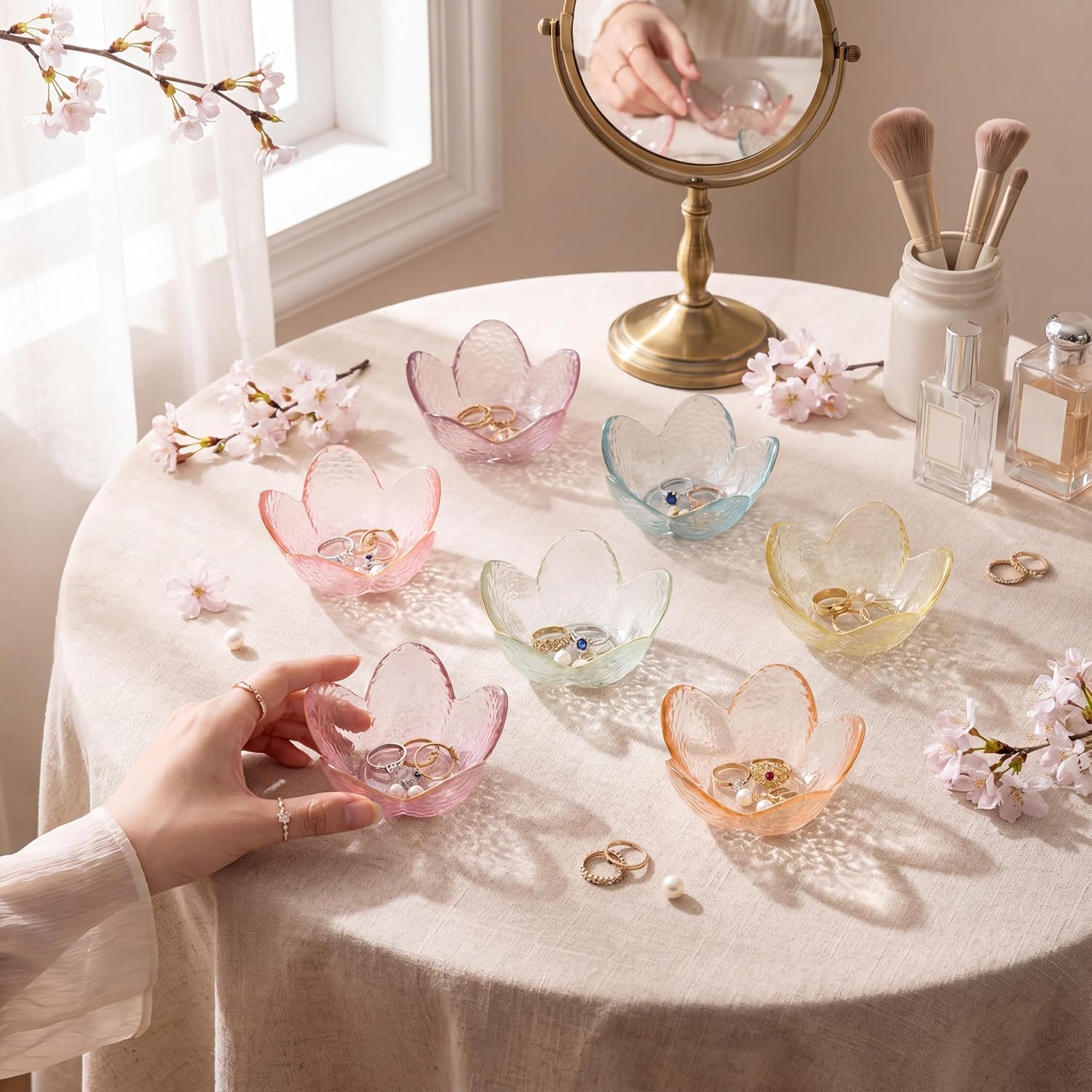 Shappy 12 Pack Glass Flower Trinket Dishes Bulk, Ring Dish Jewelry Tray