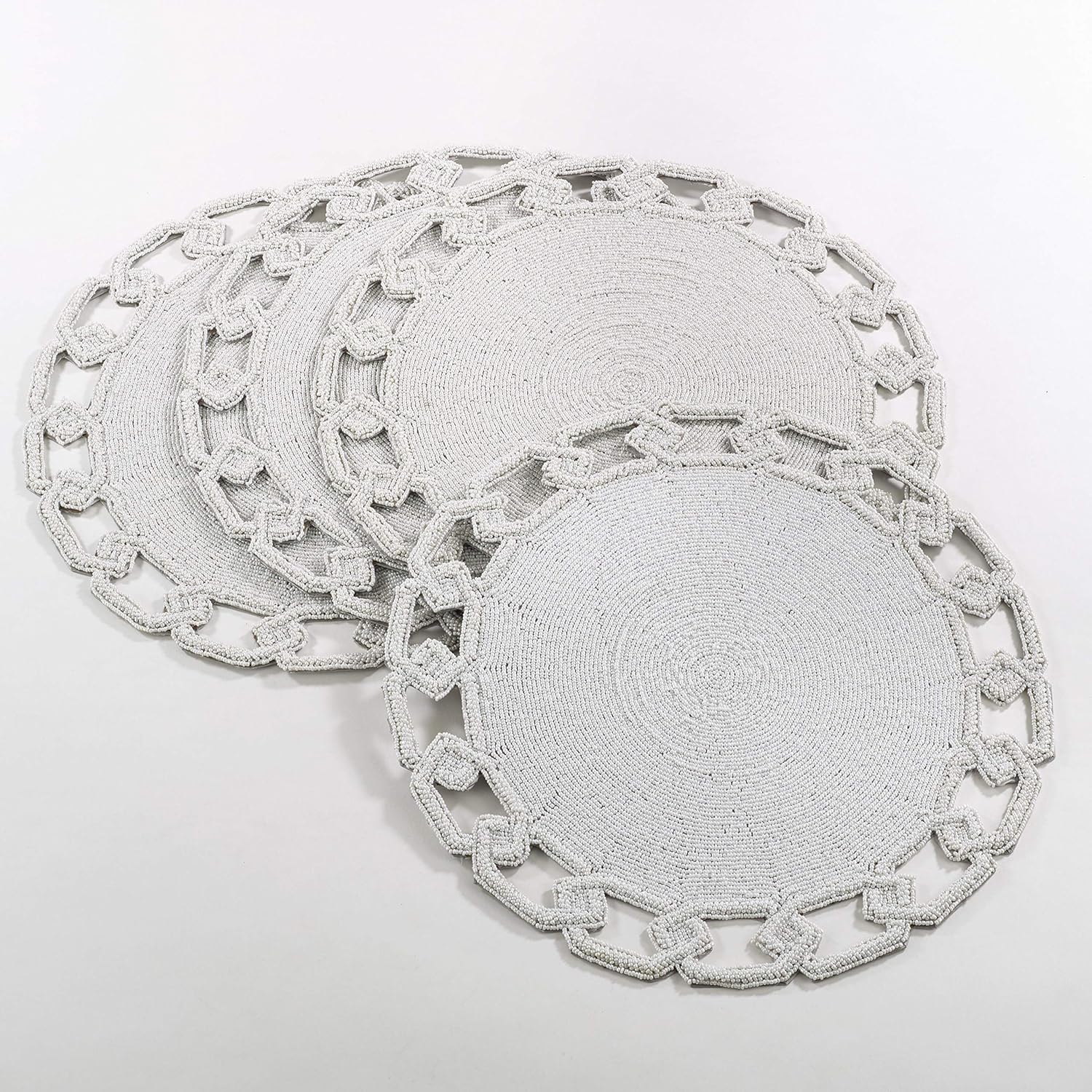 Saro LifeStyle 990.VN15R Glass Beaded Placemat , Vanilla, 15" (Set of 4 pcs)