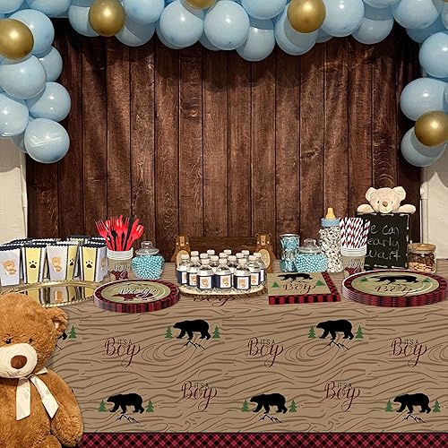 Miniatura 5 de Xigejob Decoraciones de leñador para baby shower, suministros de fiesta de leñador para bebé, plato, taza, servilleta, mantel, cubiertos, búfalo a