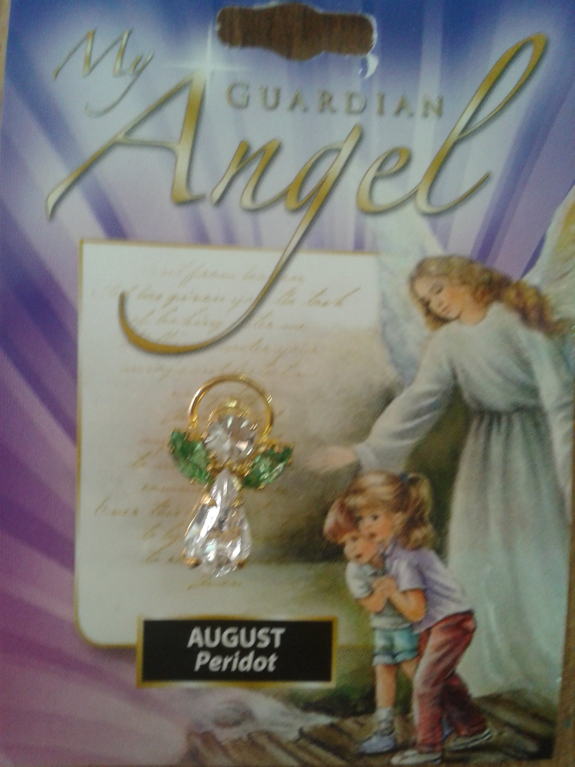 Loving Jesus GUARDIAN ANGEL PIN BIRTHSTONE 1 1/2 AUGUST PERIDOT