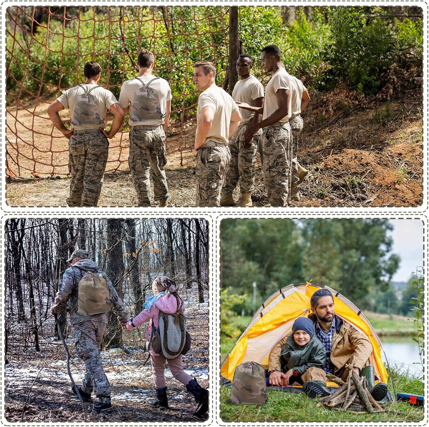 24 Pcs Camo Bag Waterproof Camo Drawstring Bags Bulk Large Army Lightweight Woodland Camouflage Drawstring Classic Gift Bags Army Party Favors Backpack String Bag Travel Gym Sport - Image 4