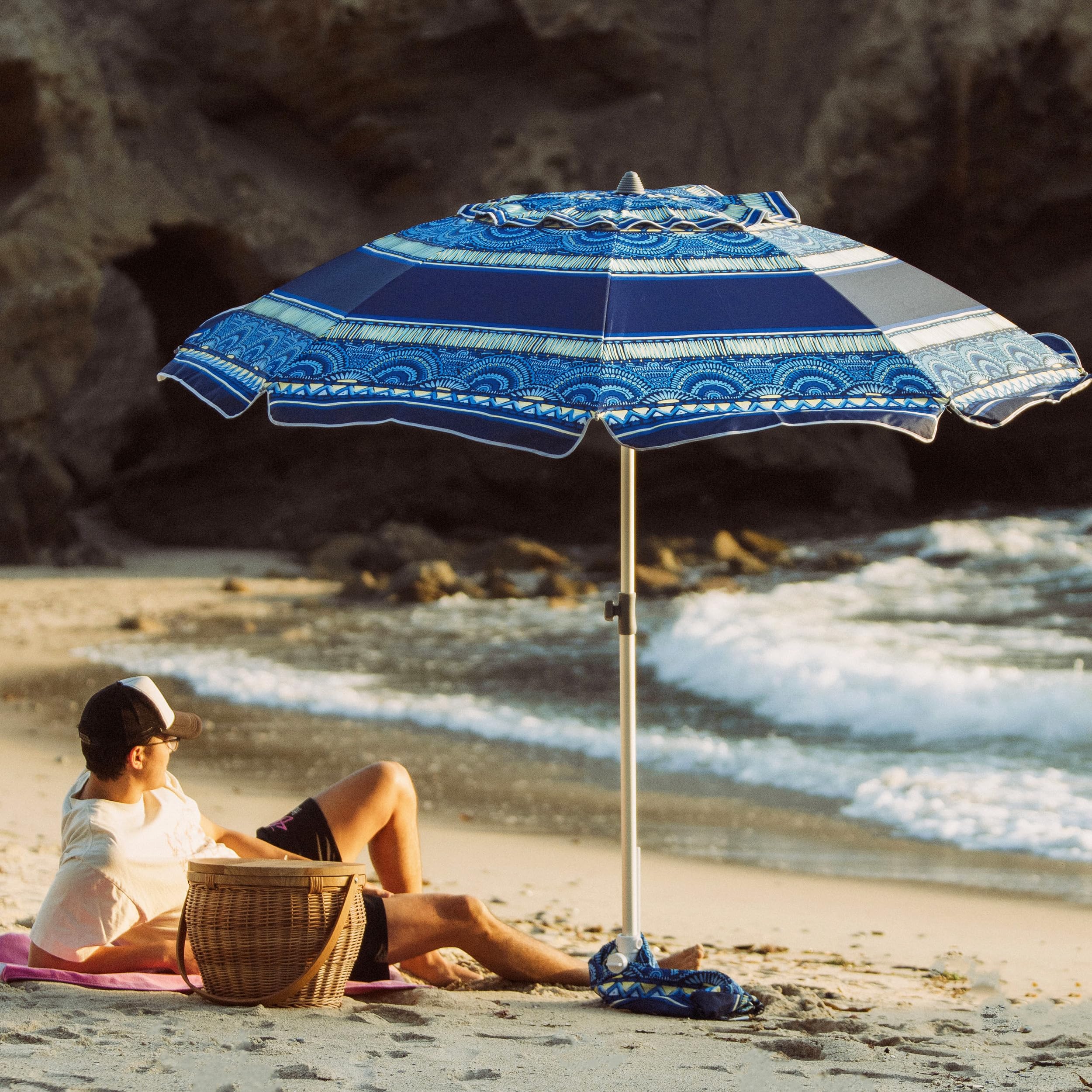 AMMSUN Parasol de plage portable de 2 m avec ancre de sable réglable en