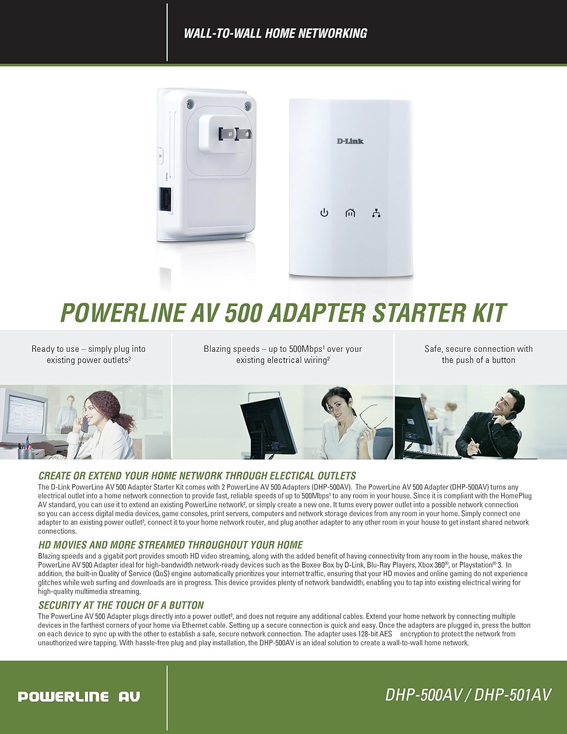 D-Link PowerLine Adapter AV500 Gigabit Mini Starter Kit (DHP-501AV)