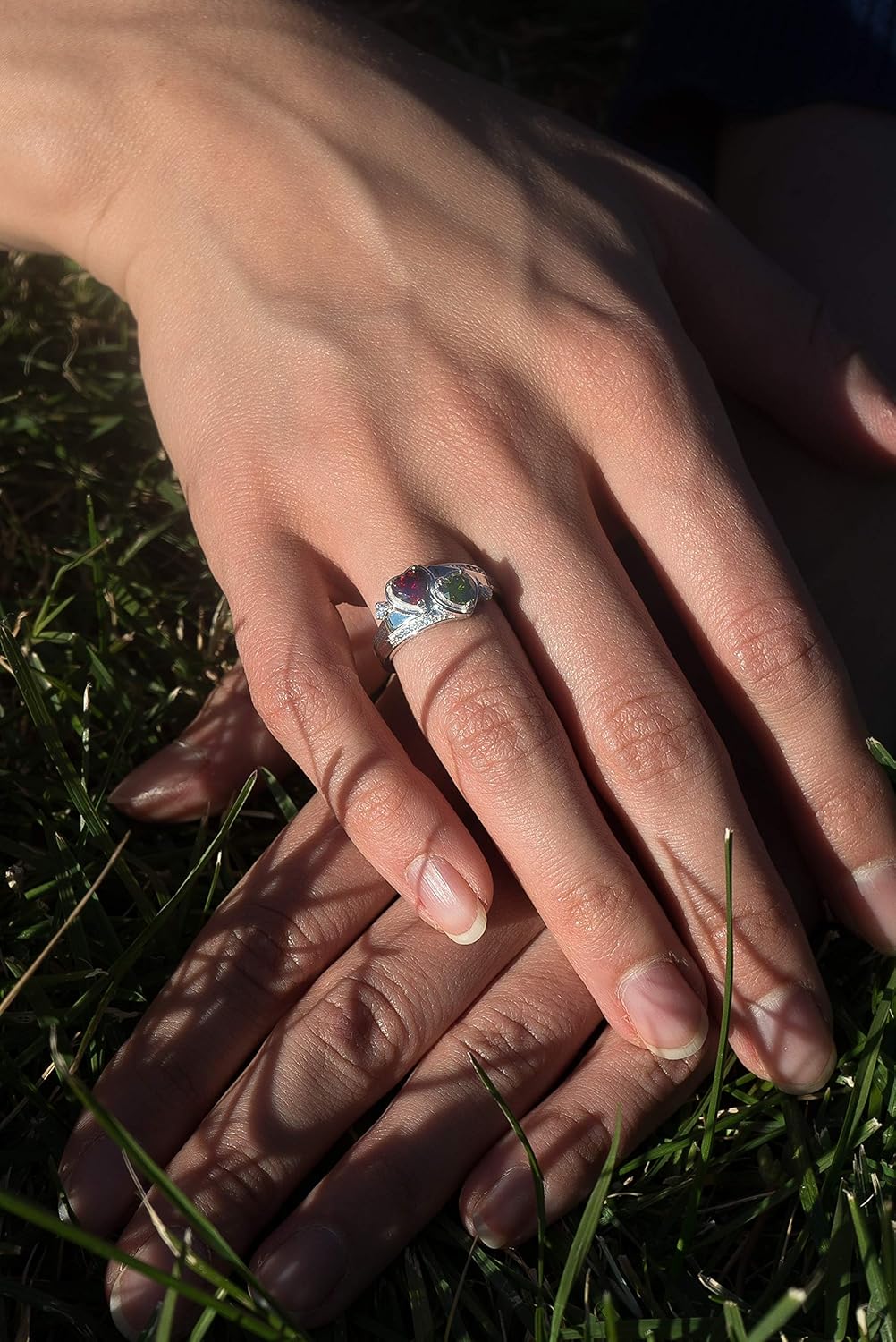 GLAMCARAT Sterling Silver Personalized mothers ring with 2 birthstones family jewelry gift for her promise ring customized name engraved ring